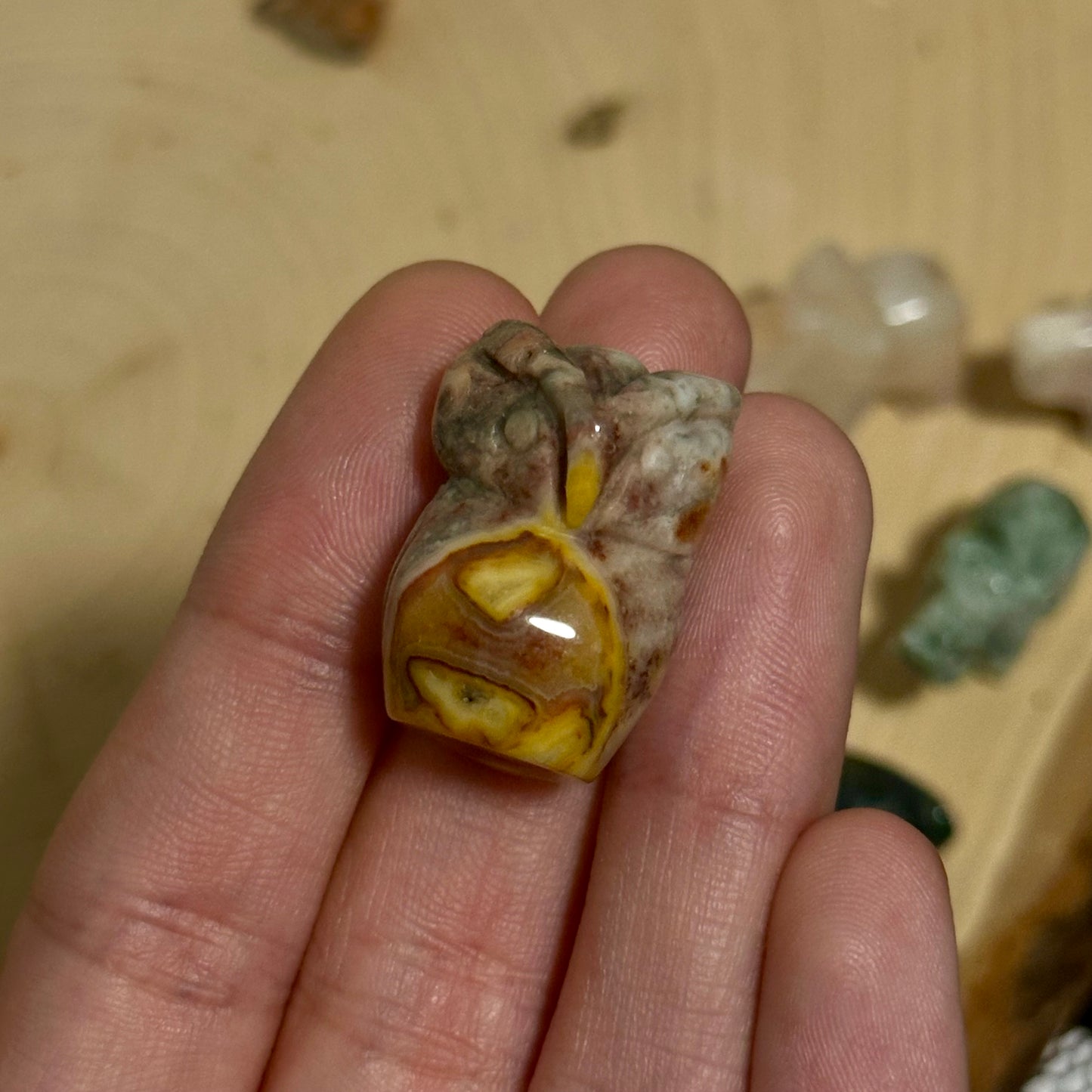 Crazy Lace Agate Owl Carving