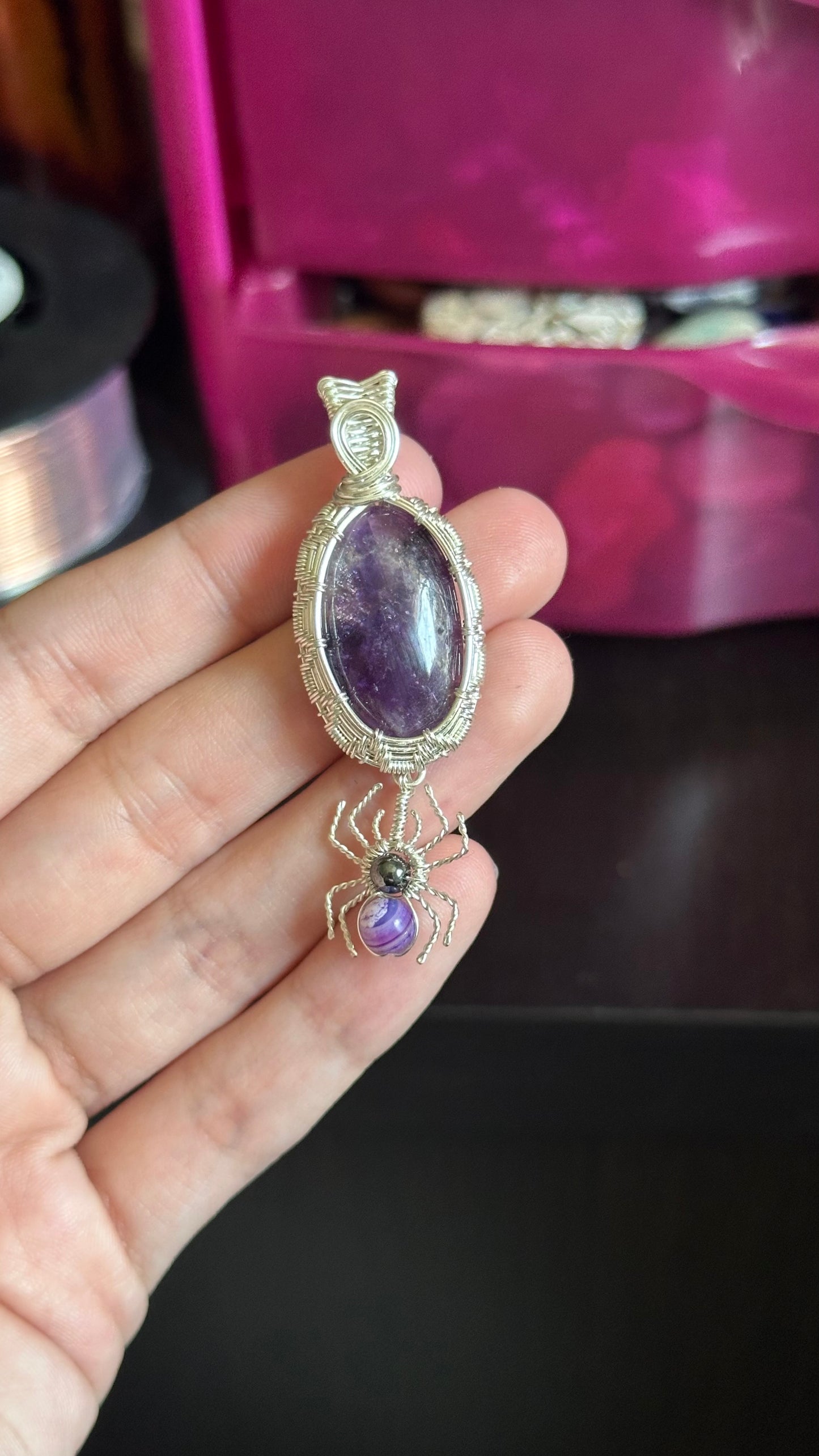 Amethyst x Purple Lace Agate Spider Necklace