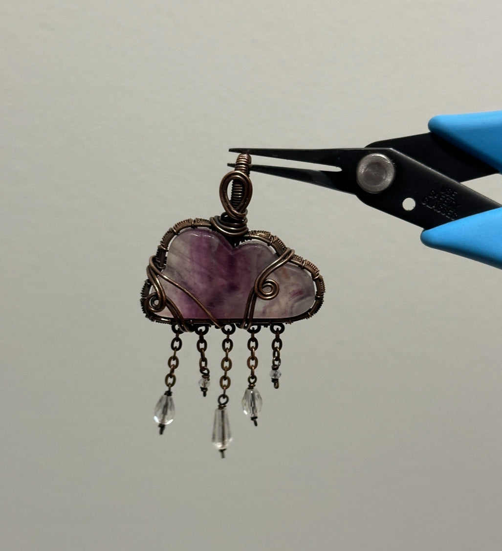 Rainbow Fluorite x Clear Quartz Rainy Cloud Necklace