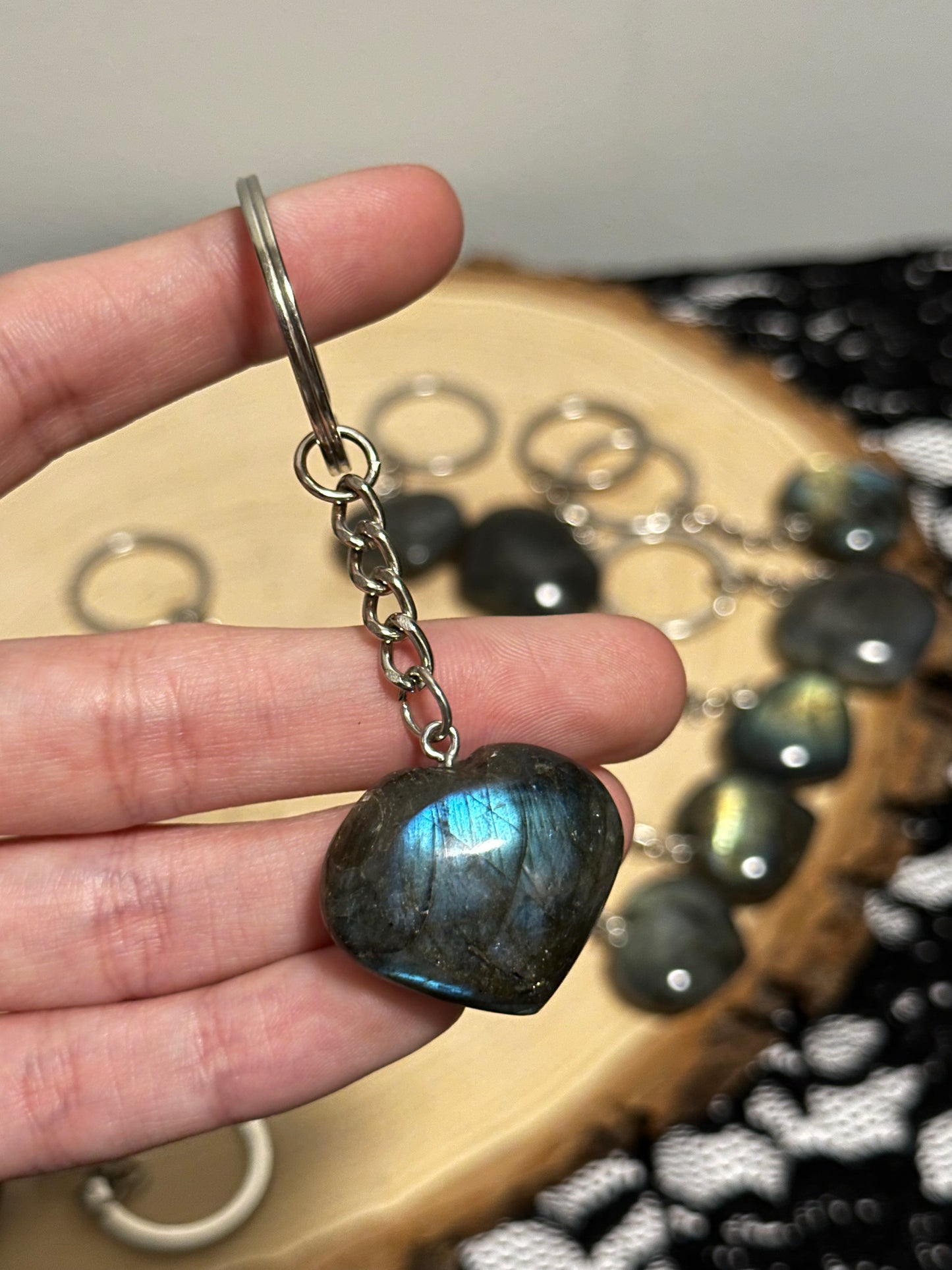 Labradorite Heart Keychains