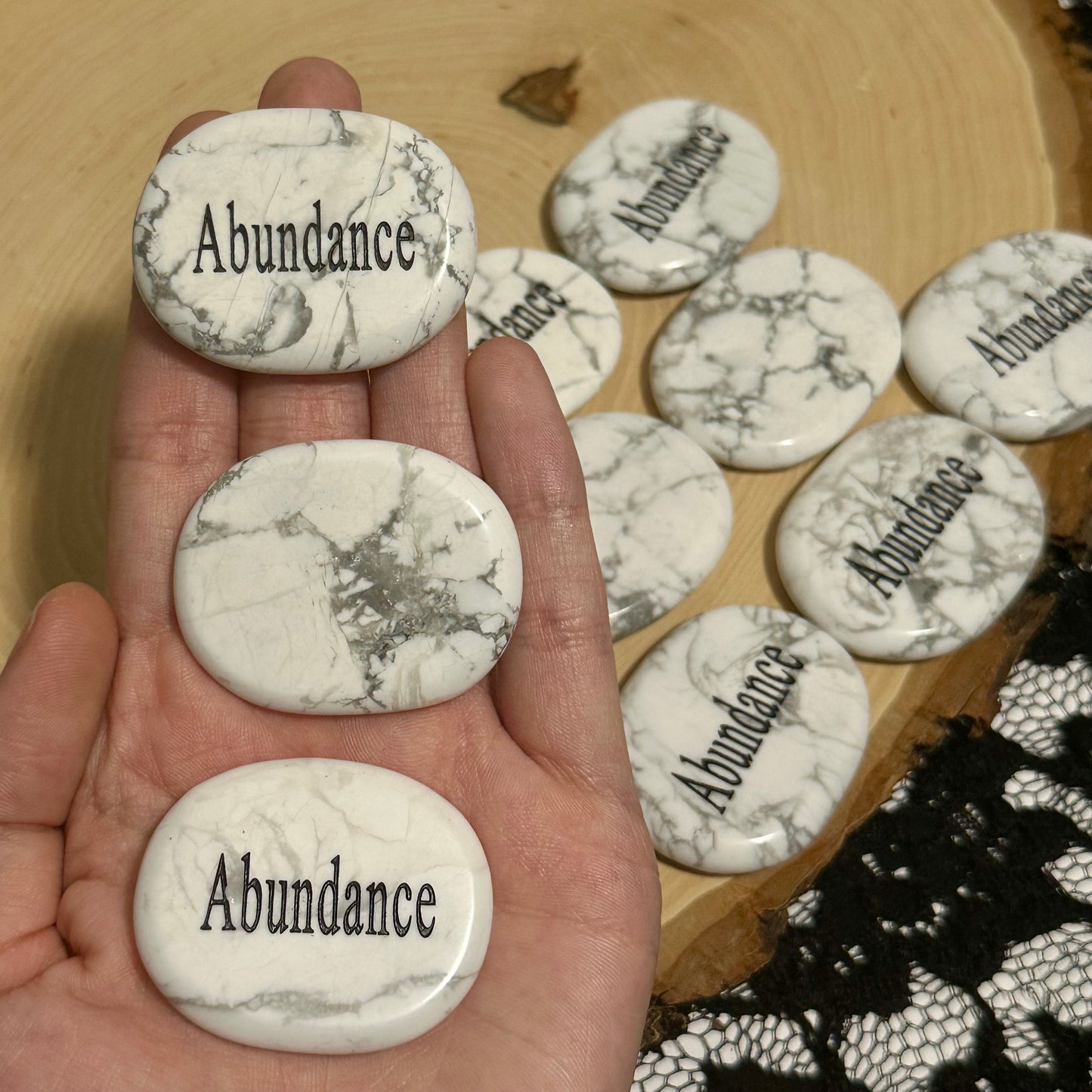 White Howlite Abundance Palm Stone / Worry Stone