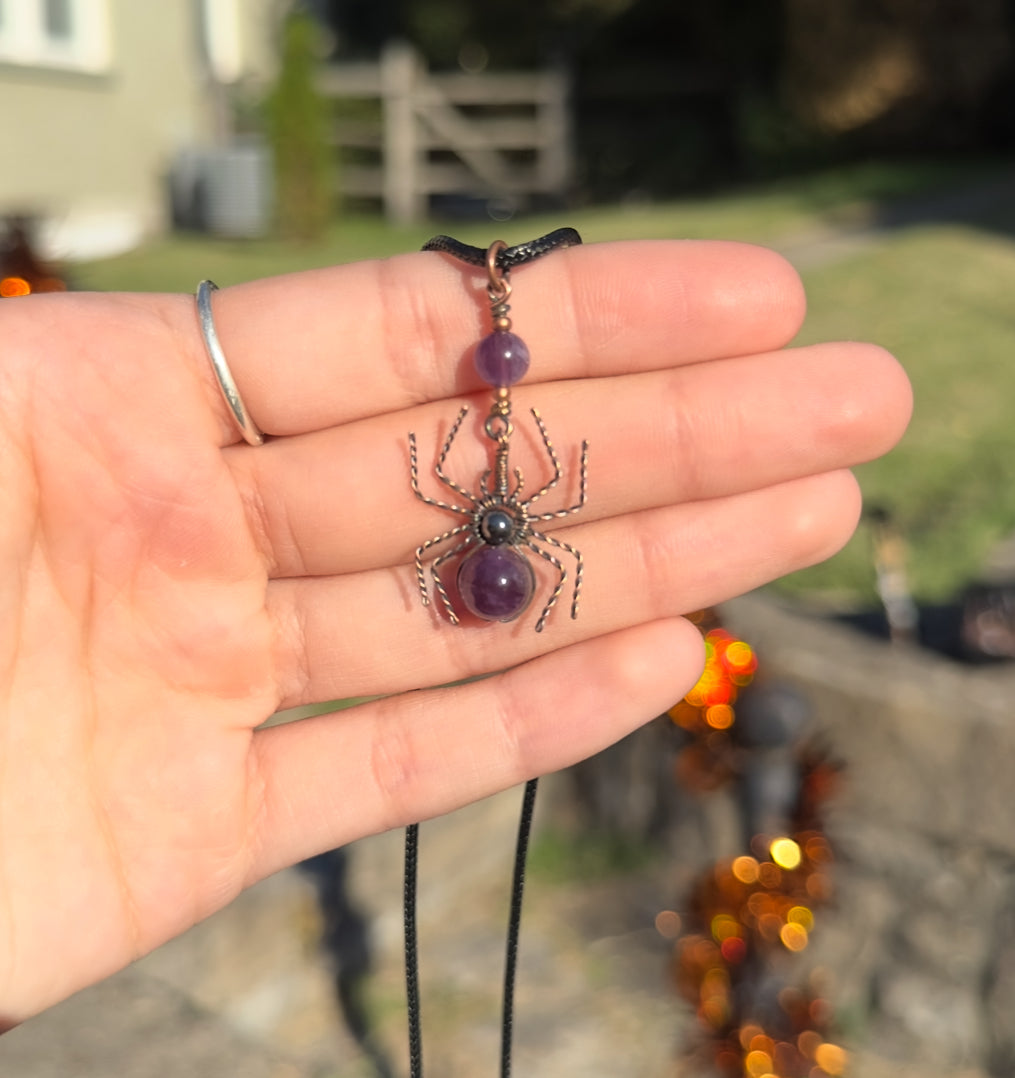 Crystal Spider Necklaces (Oxidized Copper)
