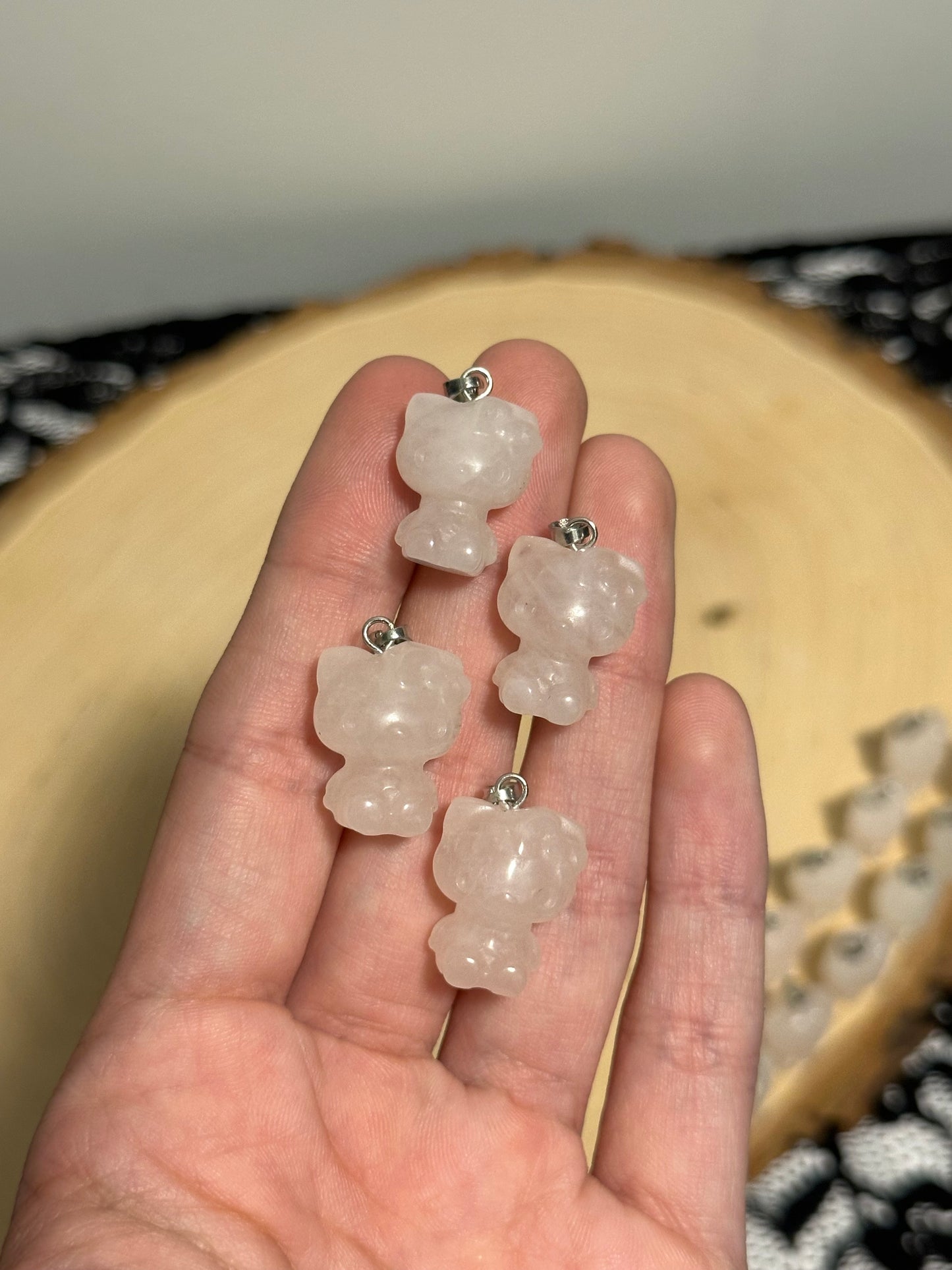 Rose Quartz Hello Kitty Pendant