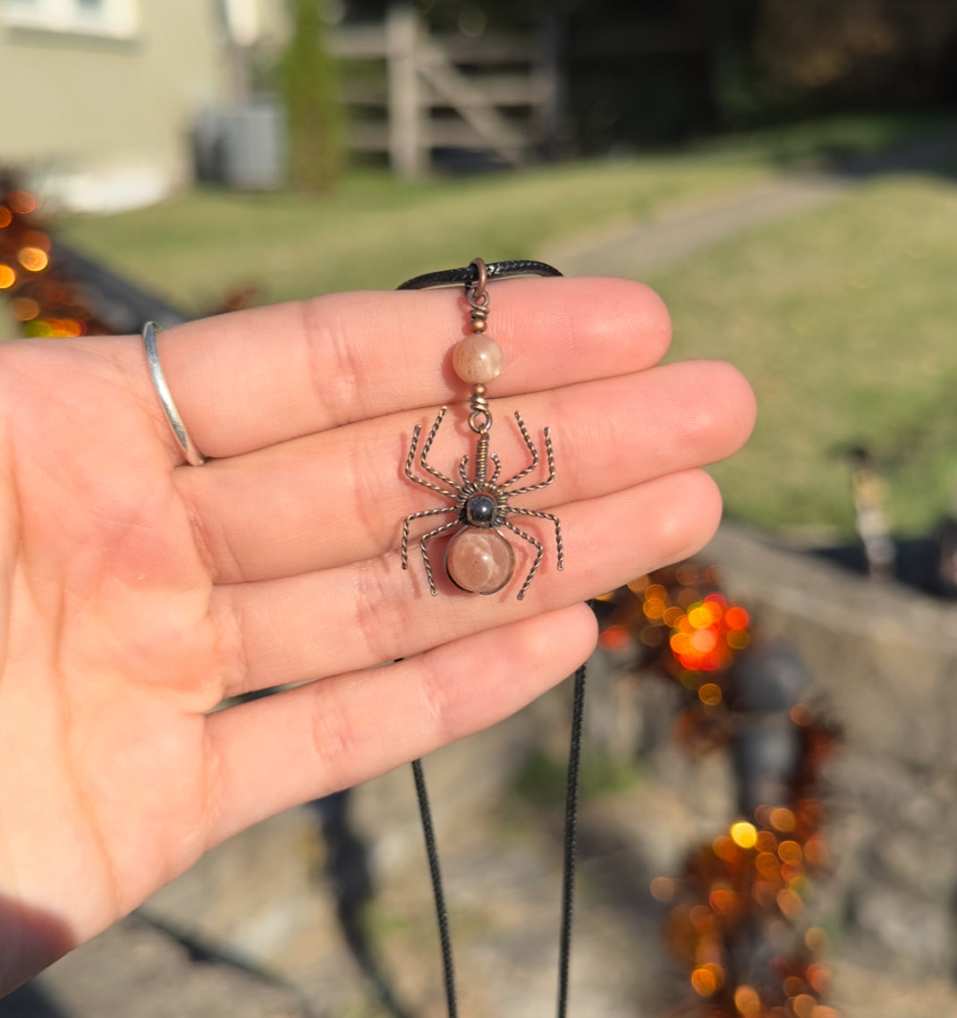 Crystal Spider Necklaces (Oxidized Copper)