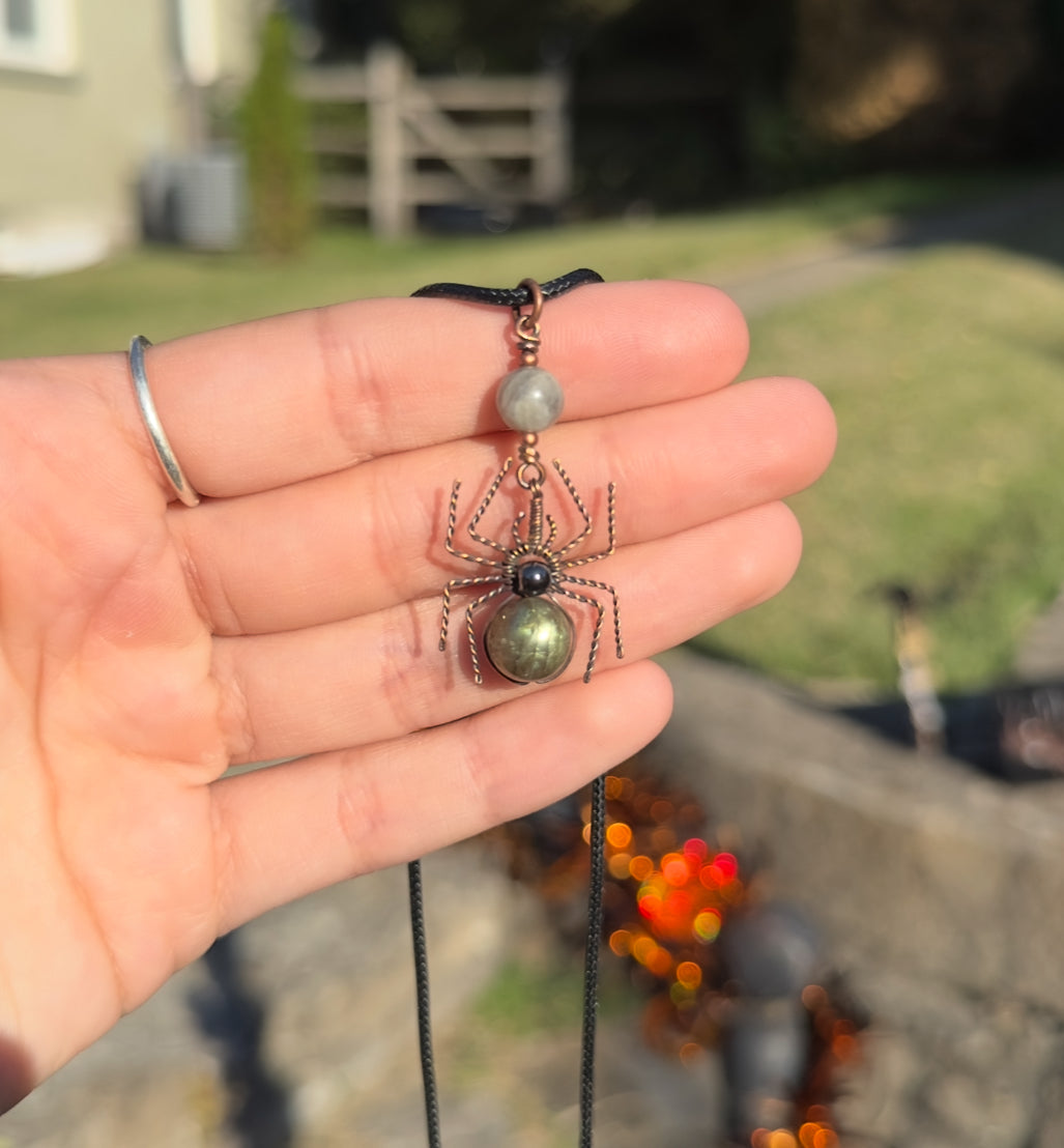 Crystal Spider Necklaces (Oxidized Copper)