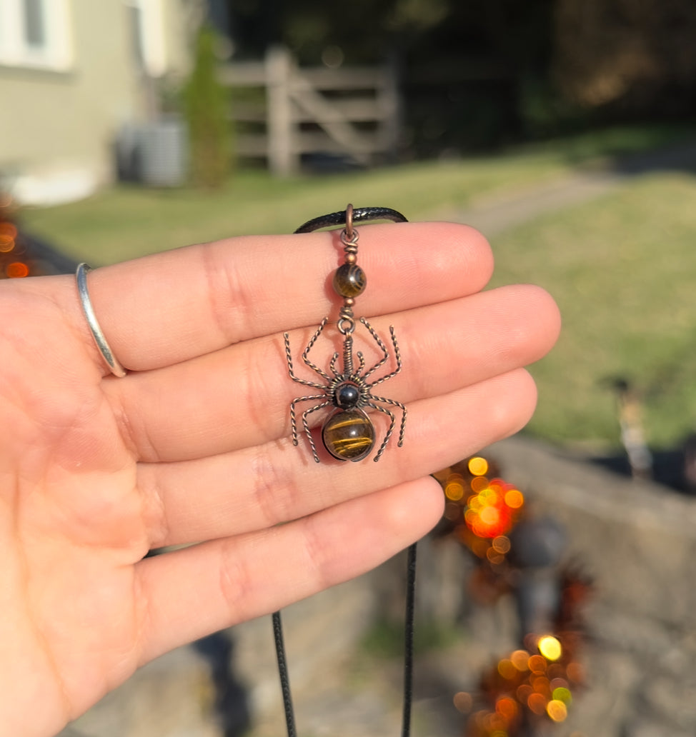 Crystal Spider Necklaces (Oxidized Copper)