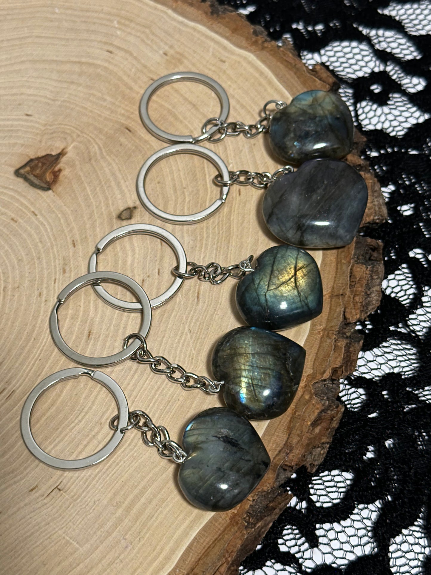 Labradorite Heart Keychains