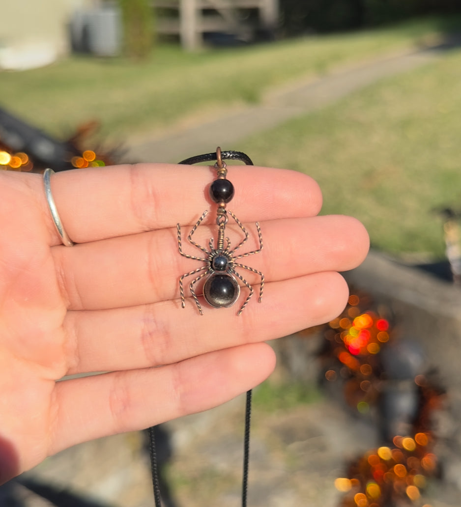 Crystal Spider Necklaces (Oxidized Copper)