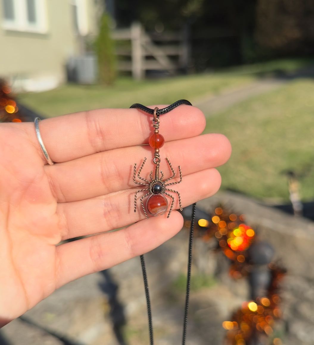 Crystal Spider Necklaces (Oxidized Copper)