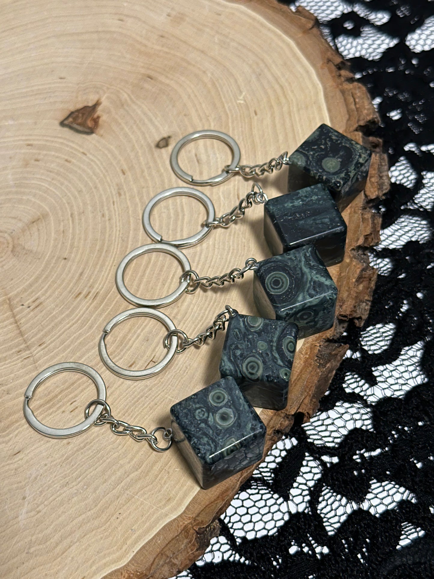 Kambaba Jasper Cube Keychains
