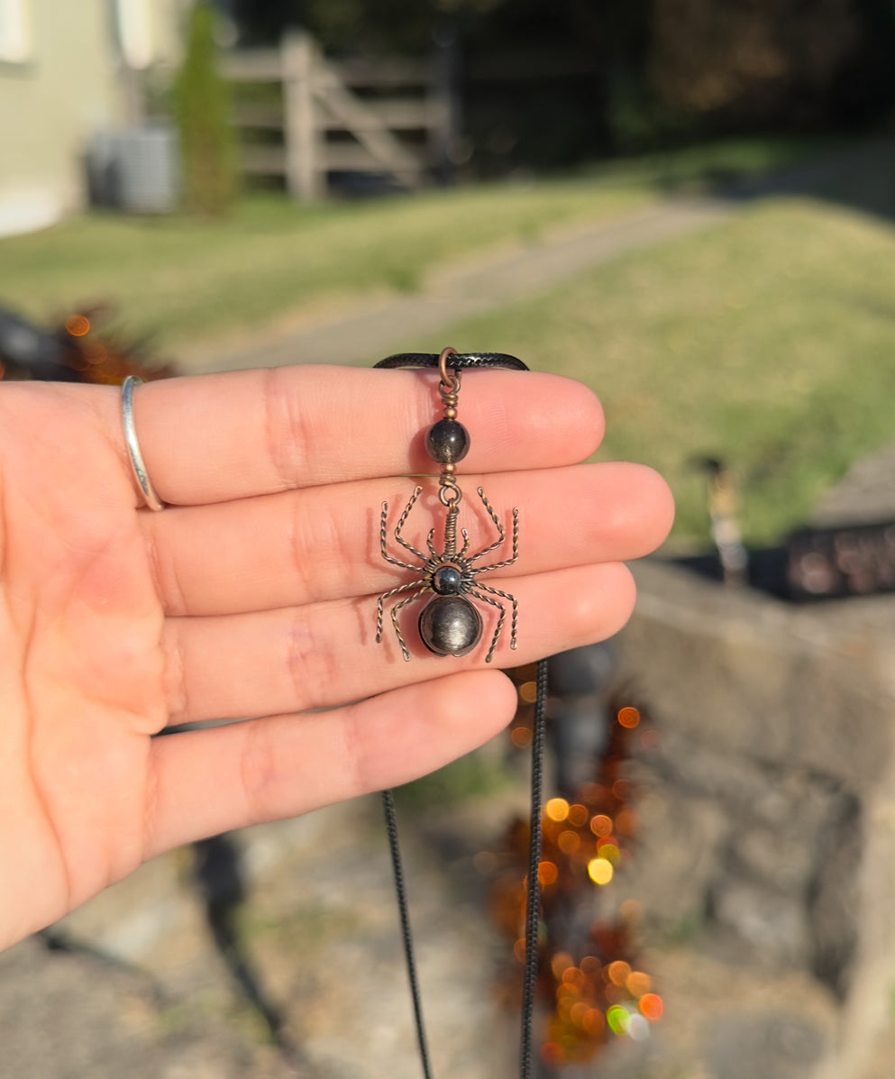 Crystal Spider Necklaces (Oxidized Copper)