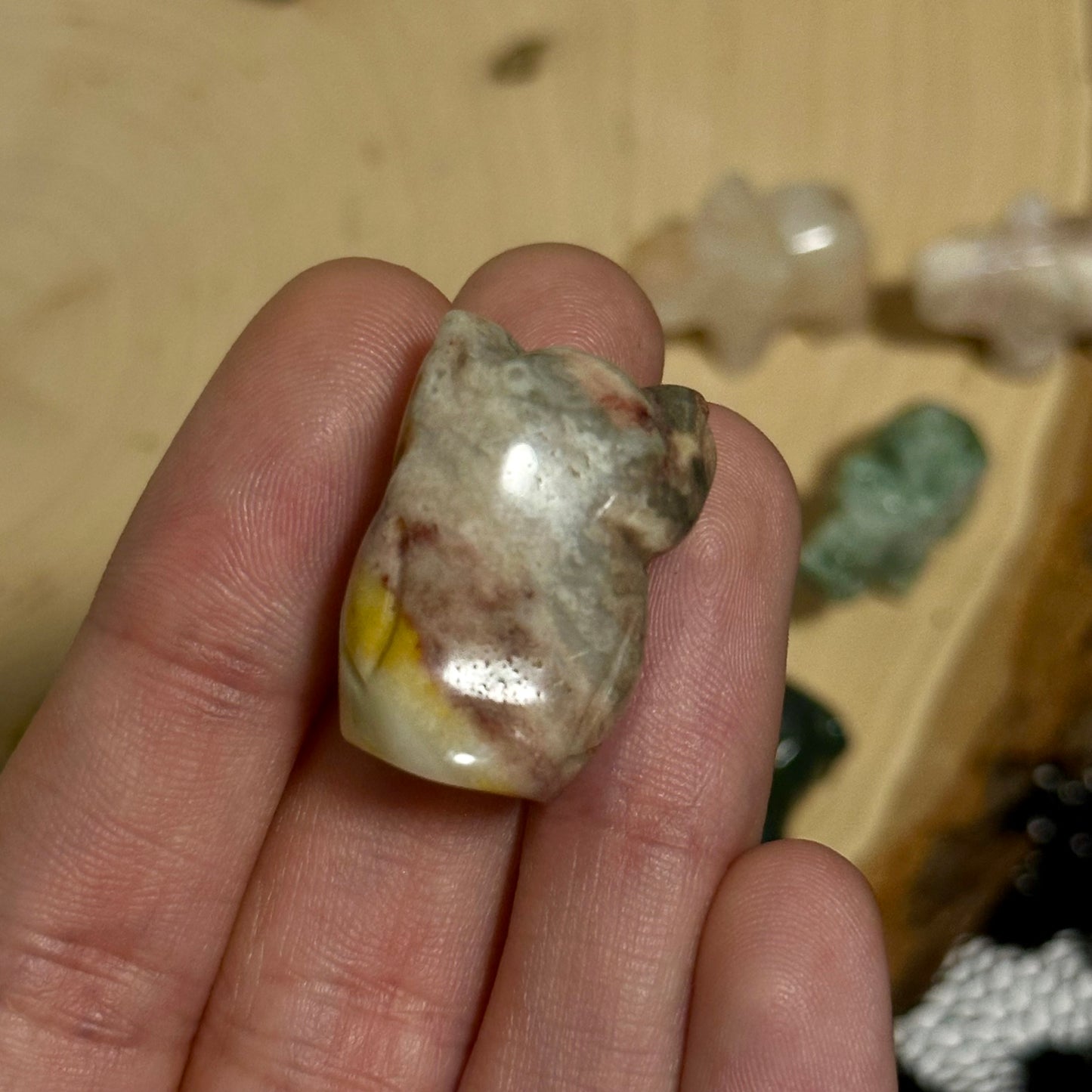 Crazy Lace Agate Owl Carving