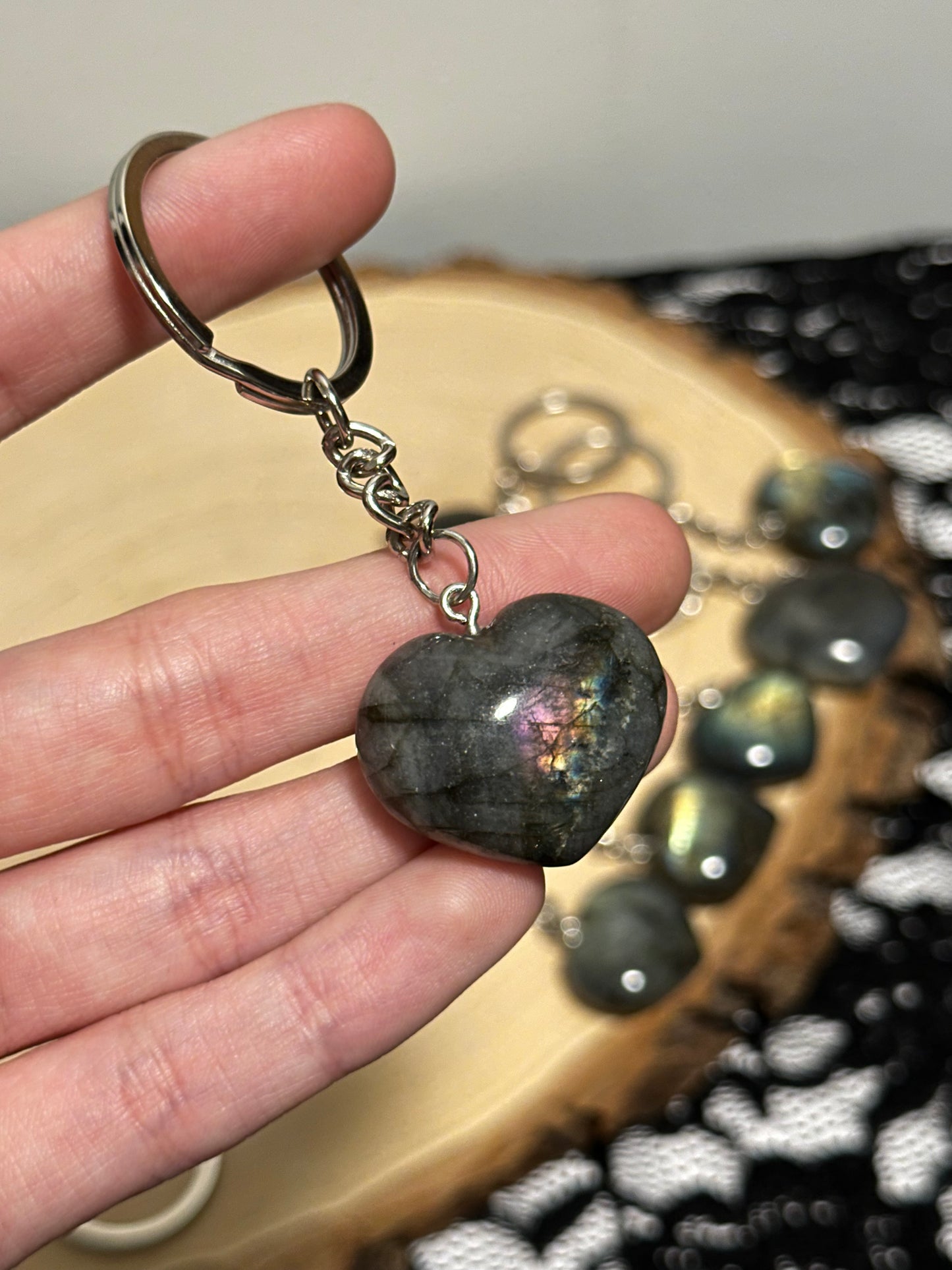 Labradorite Heart Keychains