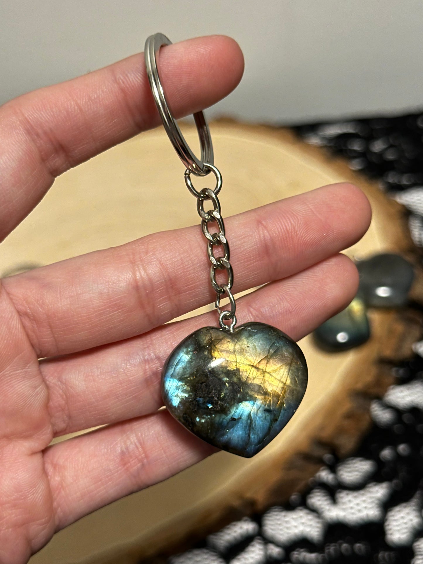 Labradorite Heart Keychains