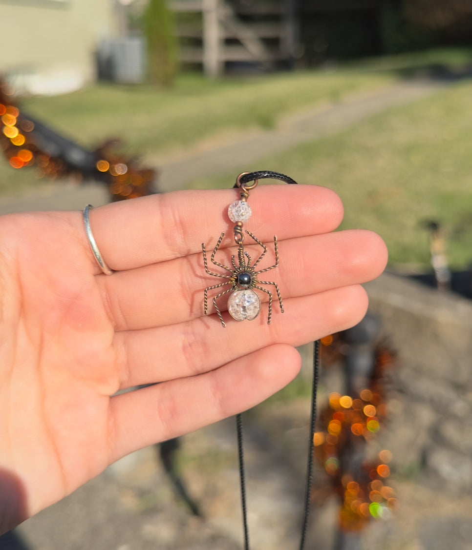 Crystal Spider Necklaces (Oxidized Copper)