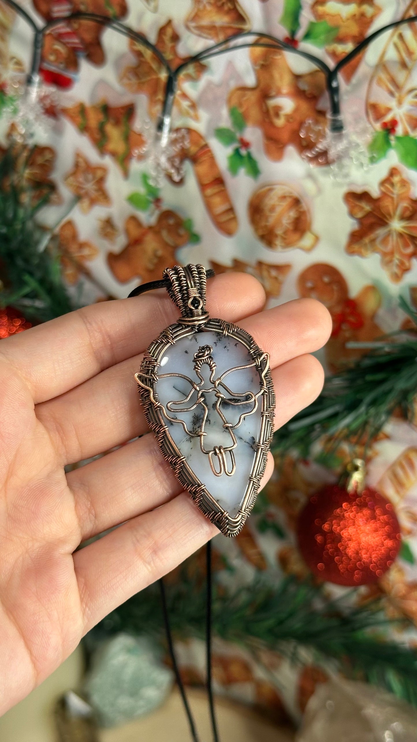 Dendritic Opal x Onyx Snow Fairy Necklace