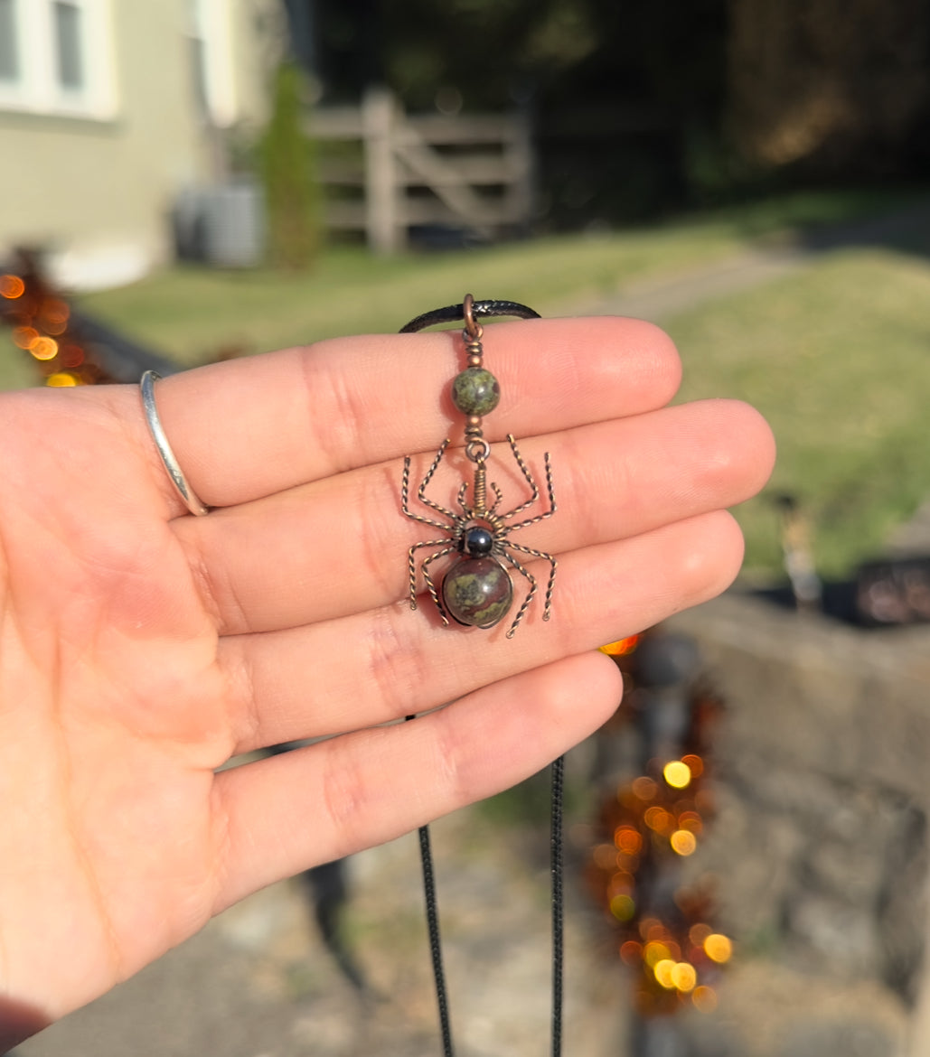 Crystal Spider Necklaces (Oxidized Copper)