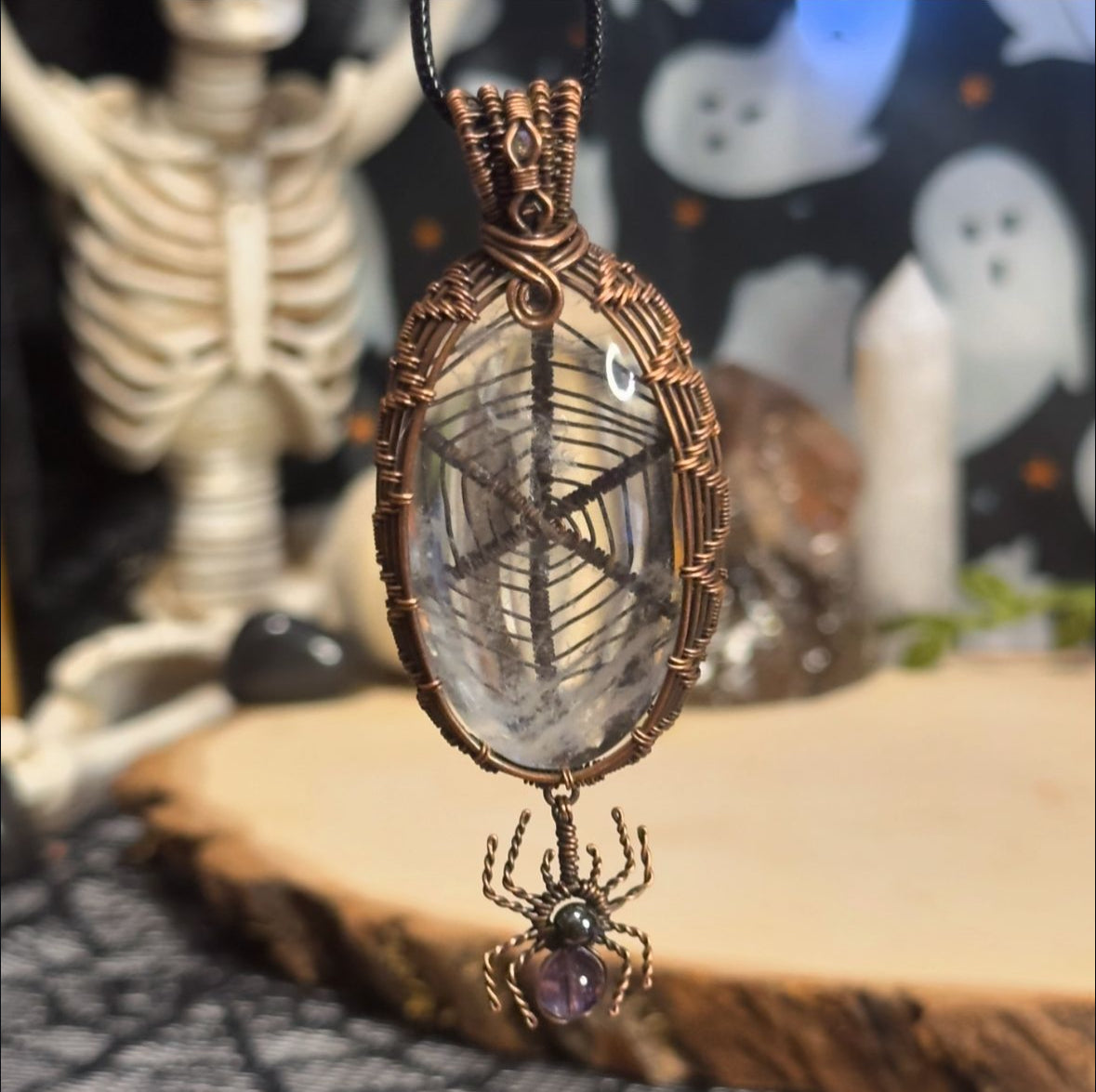 Clear Quartz x Onyx x Smoky Quartz x Amethyst Spiderweb Necklace
