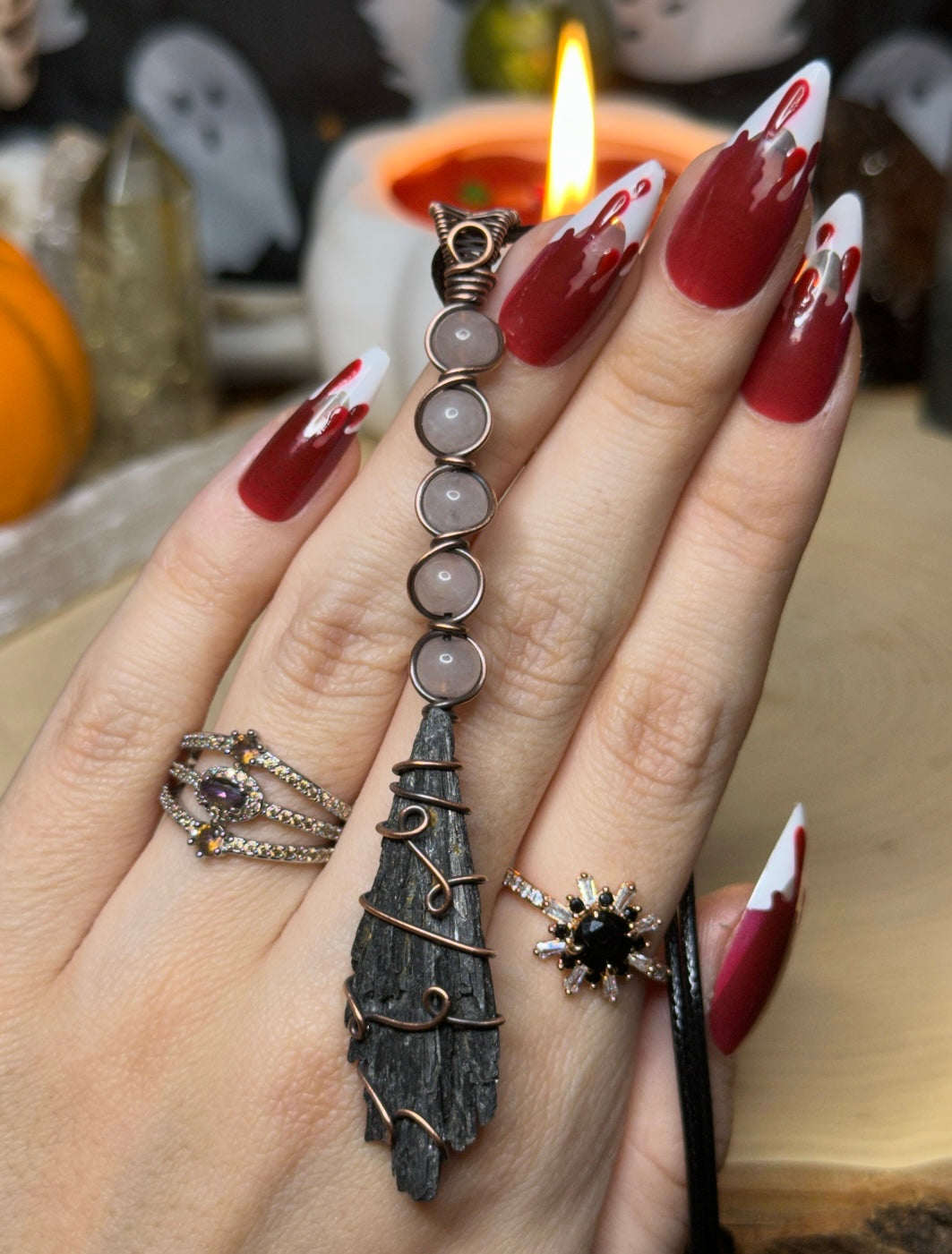 Rose Quartz x Black Kyanite Witches Broom Necklace