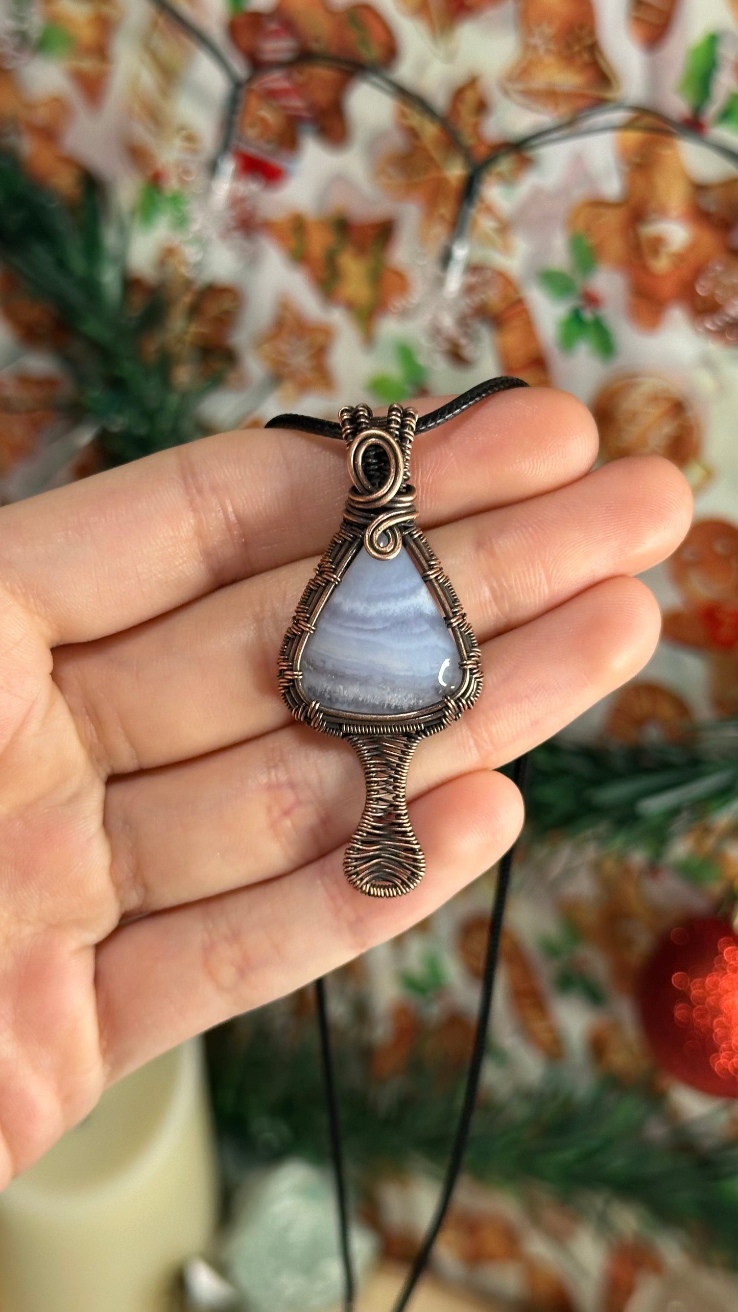 Blue Lace Agate Mushroom Necklace