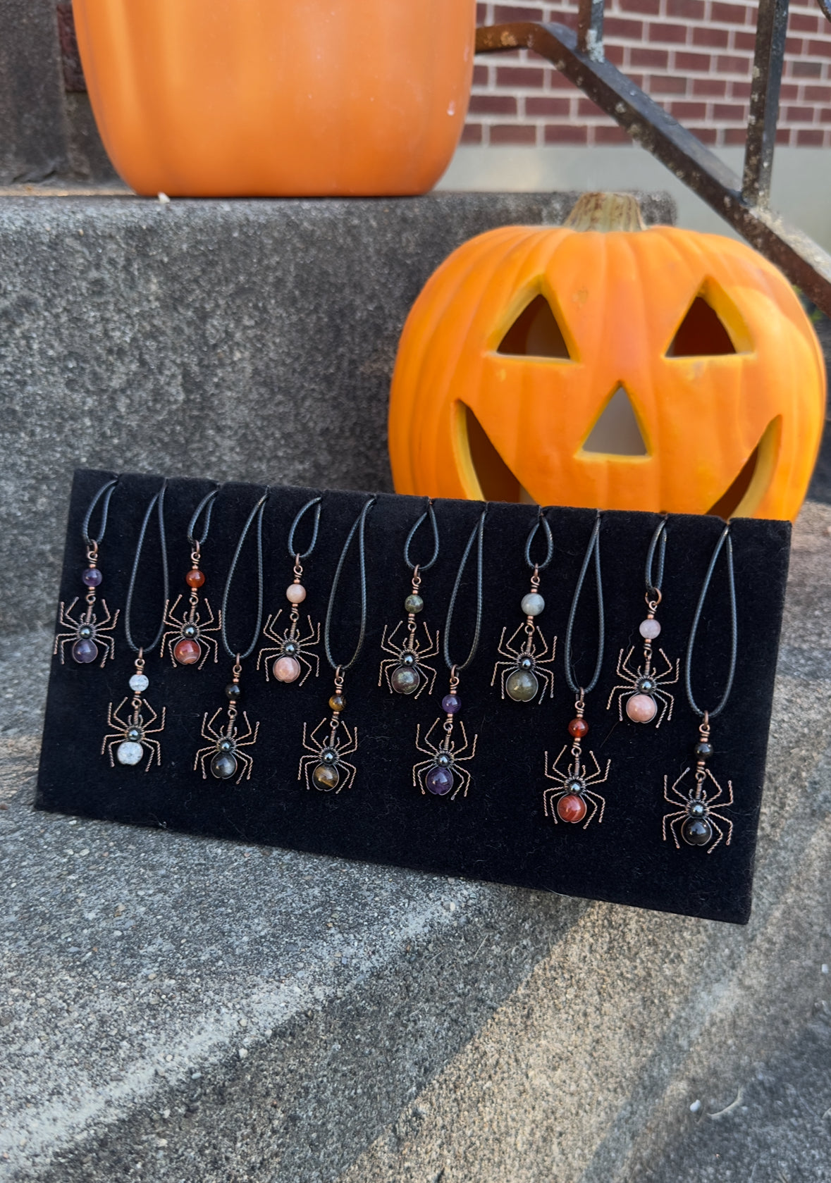 Crystal Spider Necklaces (Oxidized Copper)