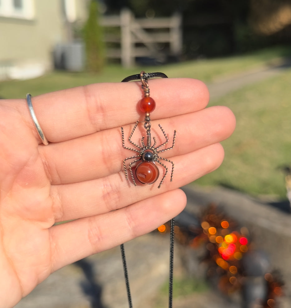 Crystal Spider Necklaces (Oxidized Copper)