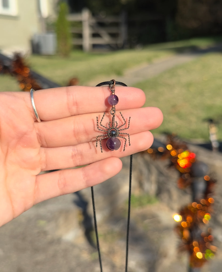 Crystal Spider Necklaces (Oxidized Copper)