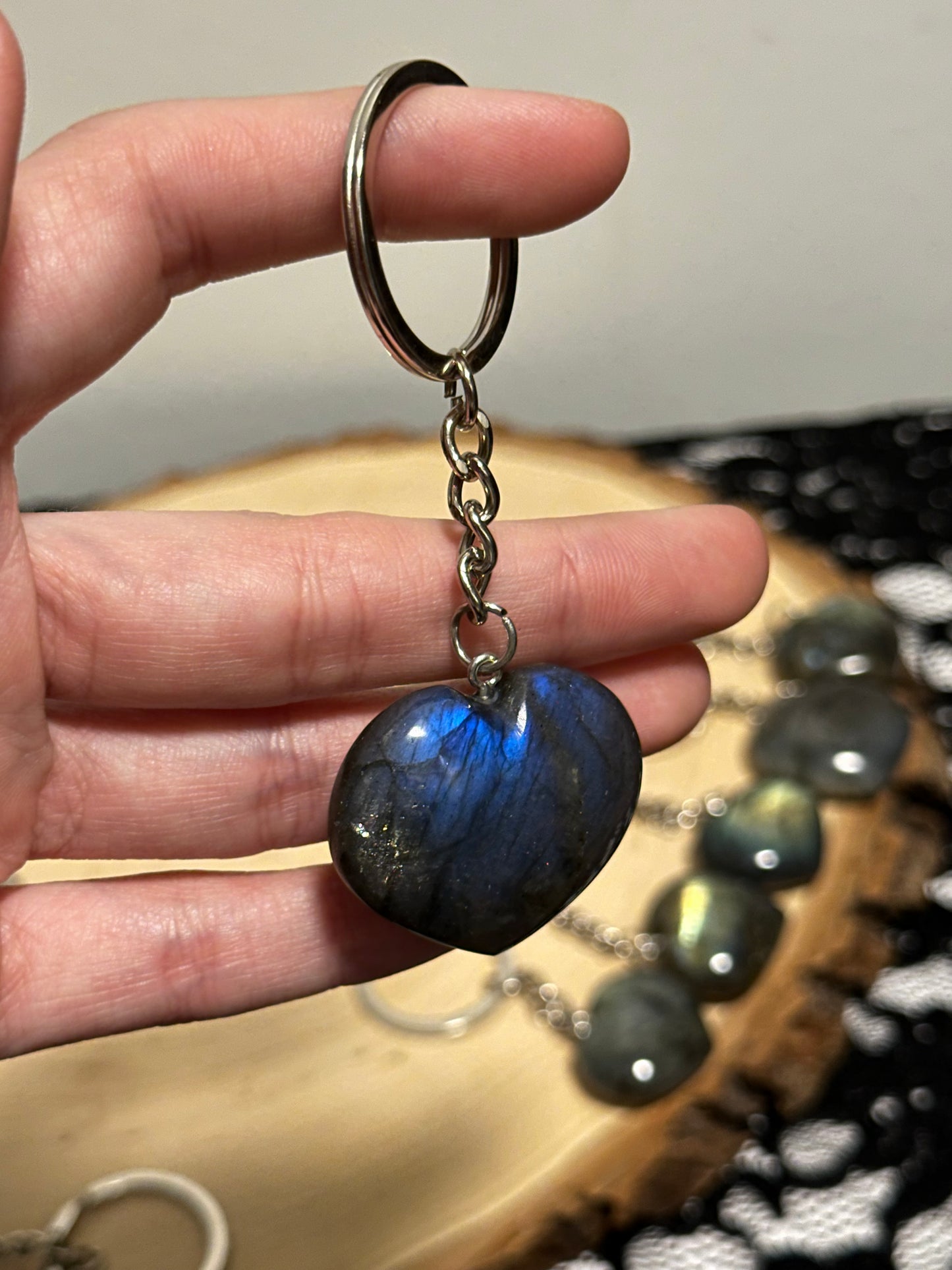 Labradorite Heart Keychains