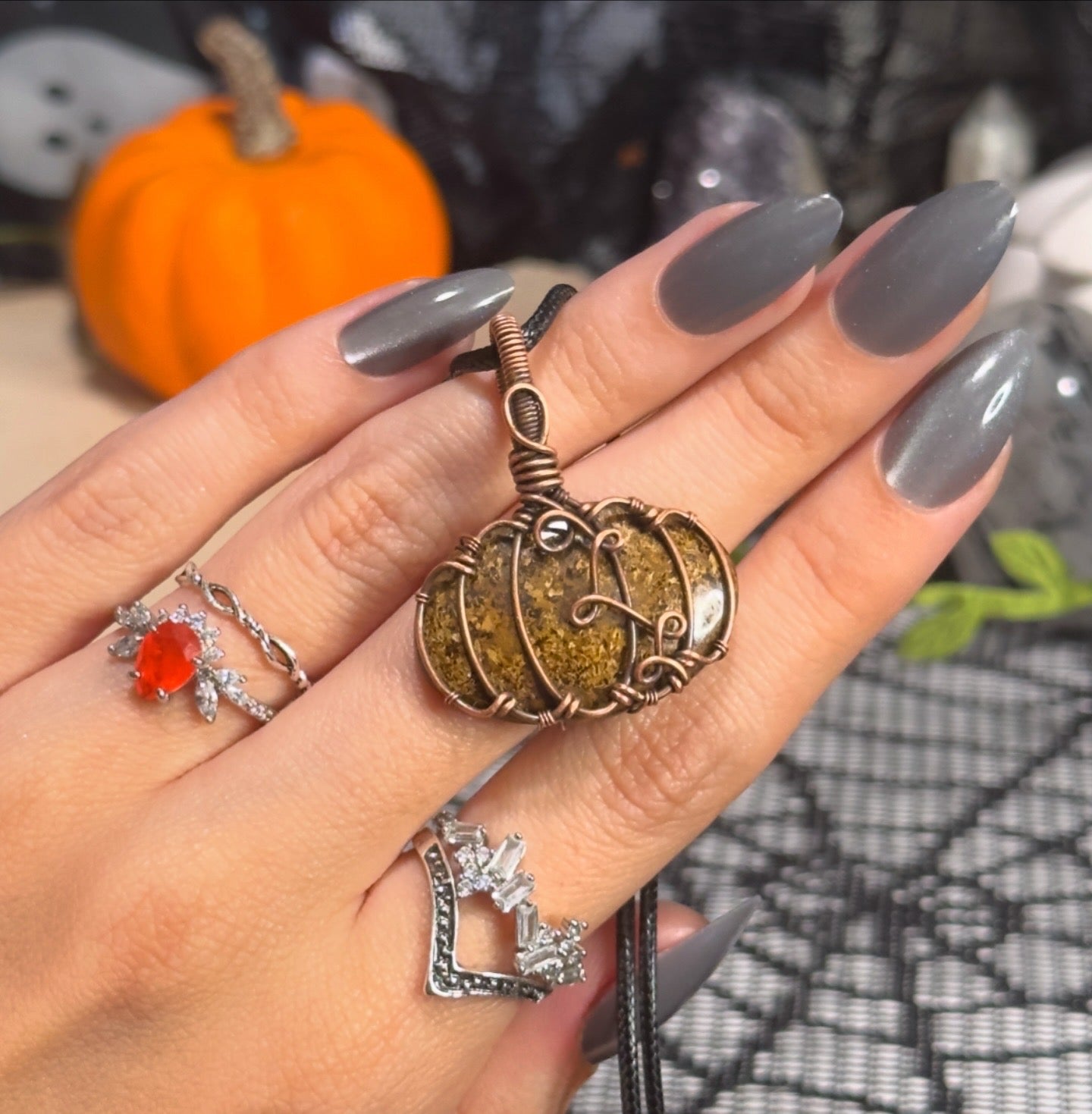 Stromatolite with Quartz Pumpkin Necklace
