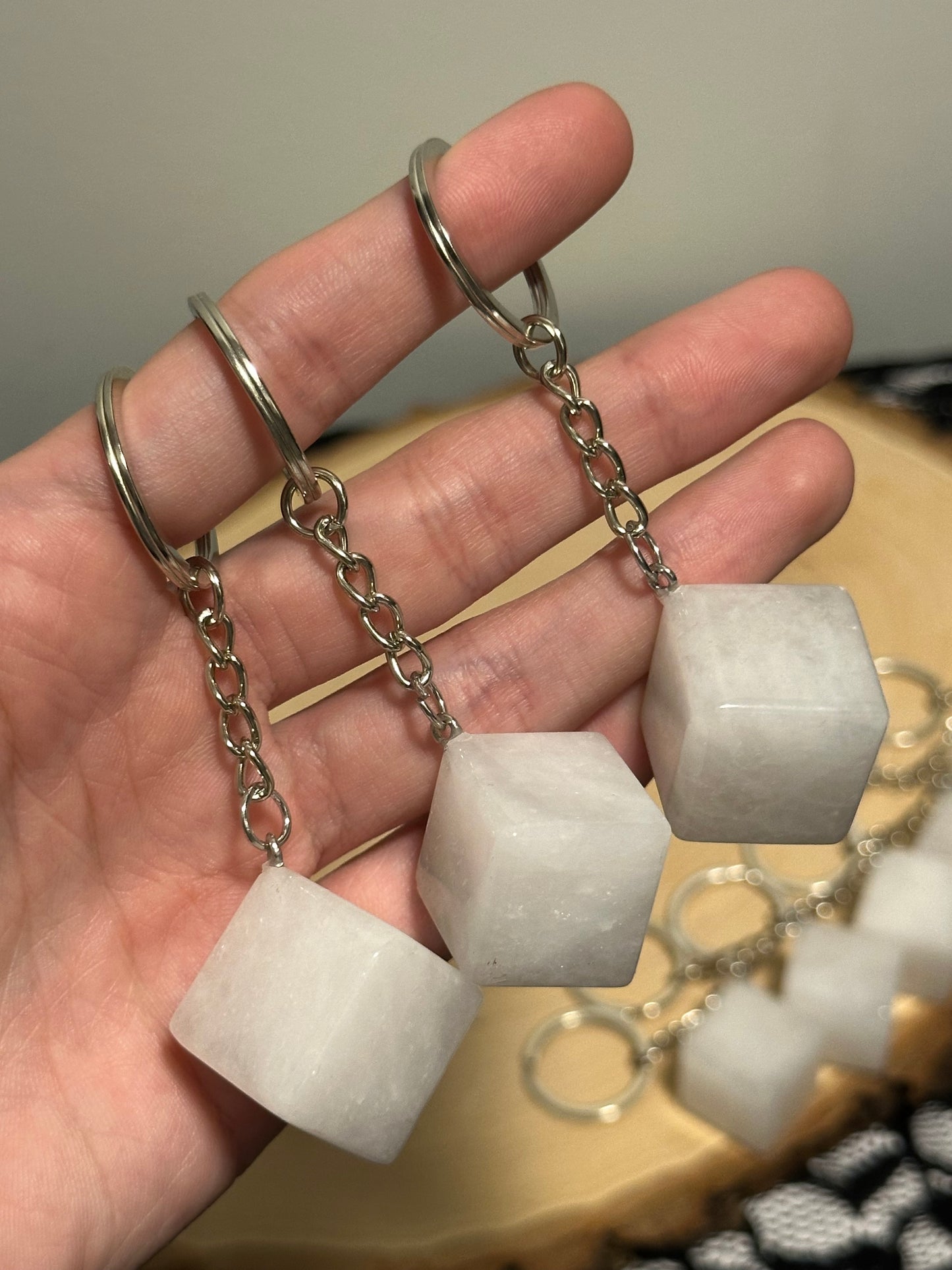 Rose Quartz Cube Keychains