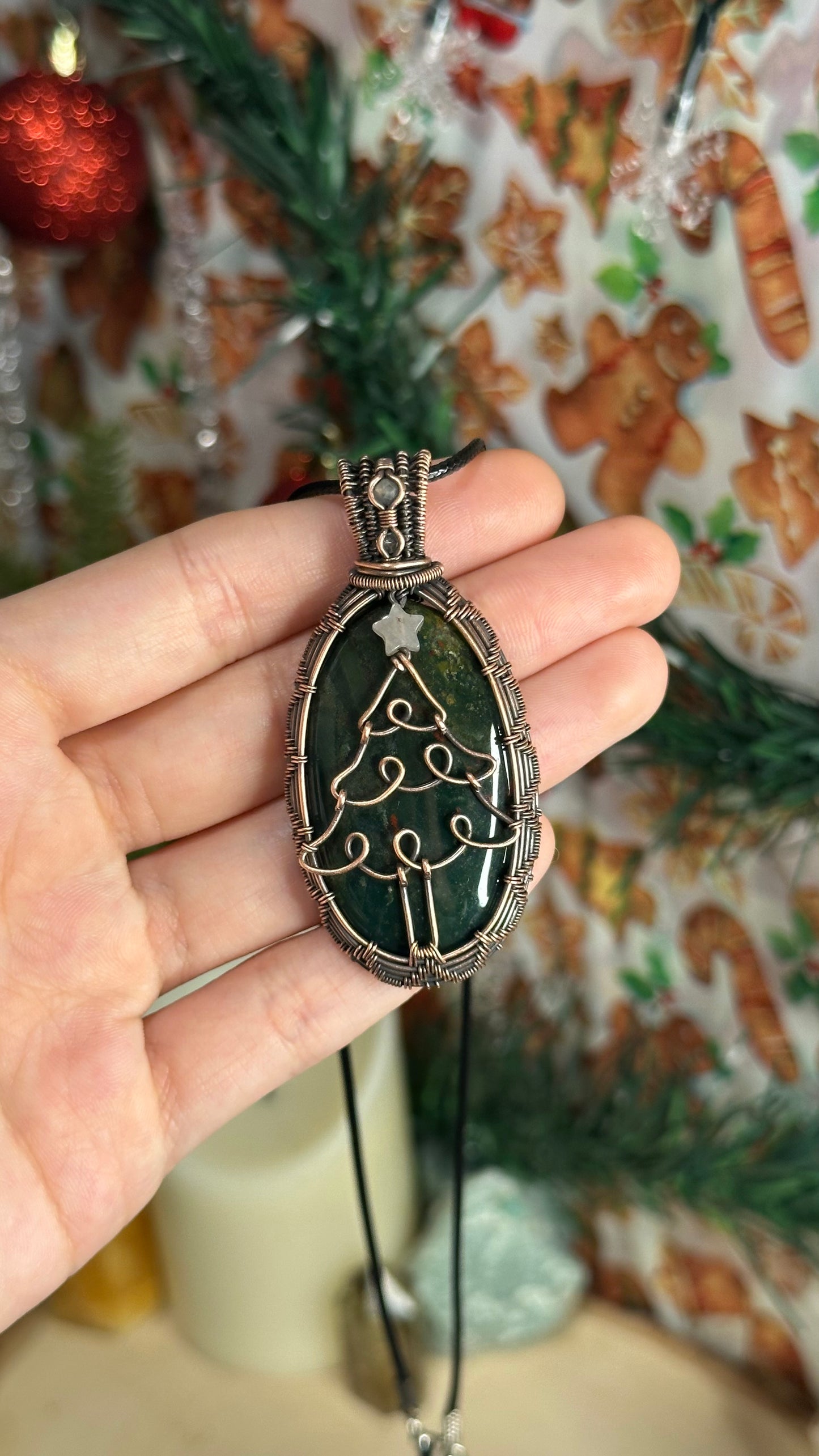 Ocean Jasper x Clear Quartz x Labradorite Christmas Tree Necklace with Rose Quartz Star