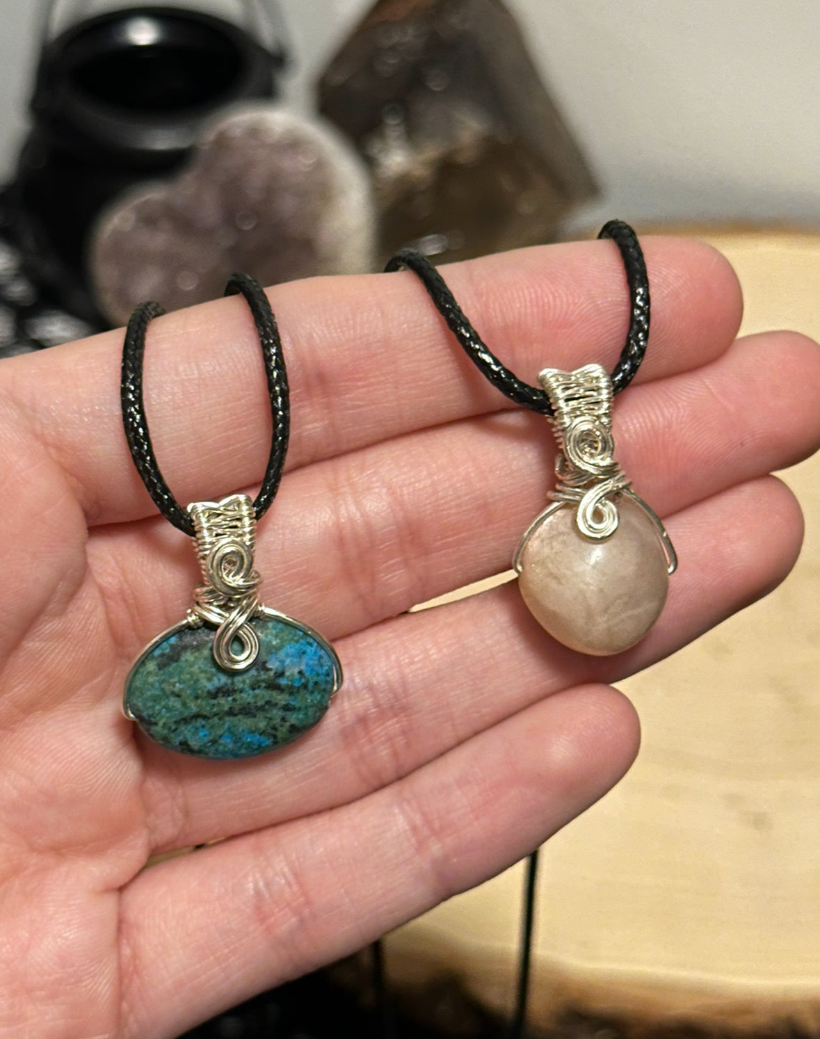 BFF #2 - Azurite & Peach Moonstone Necklaces