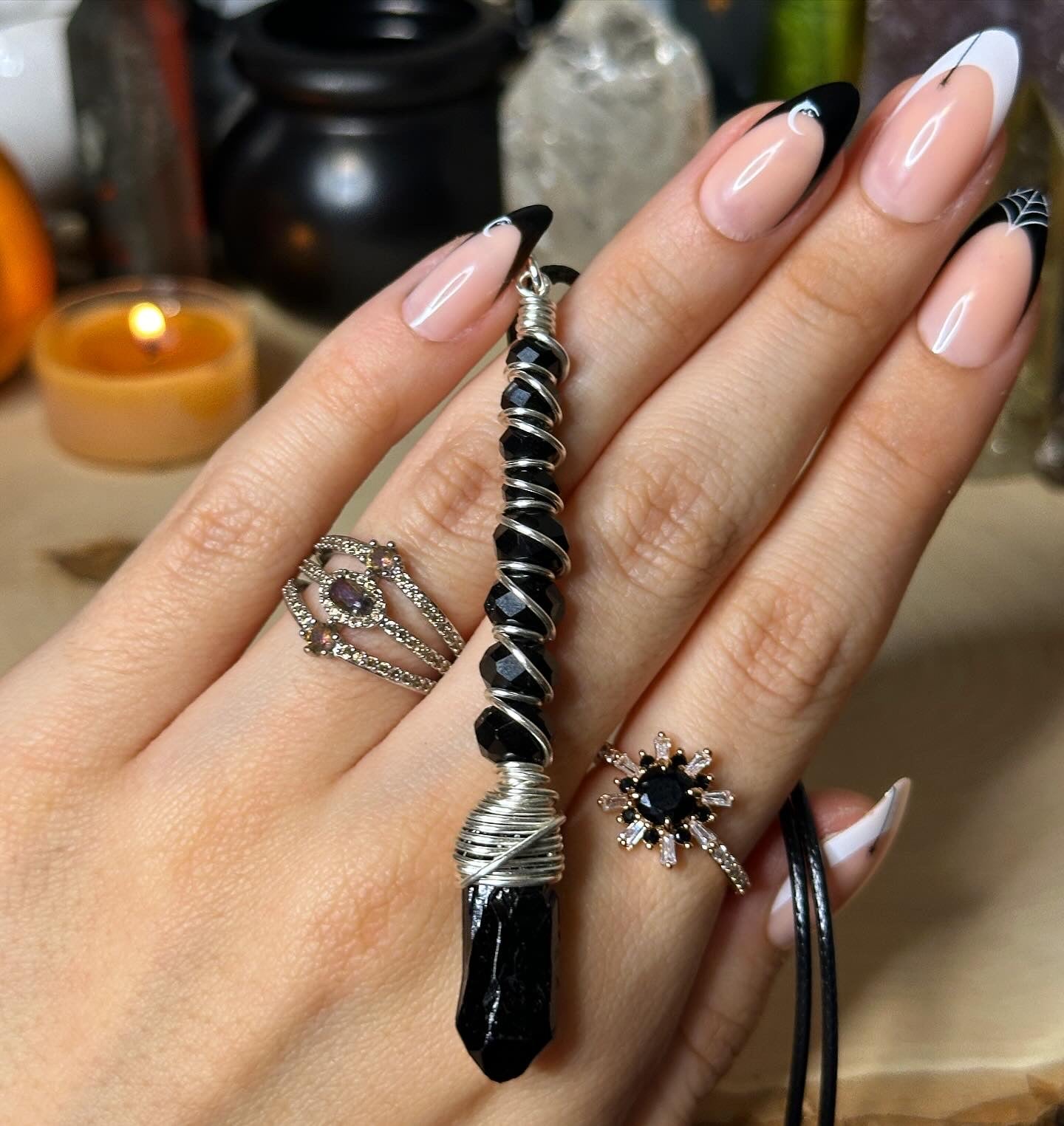 Black Aura Quartz Wand Necklace