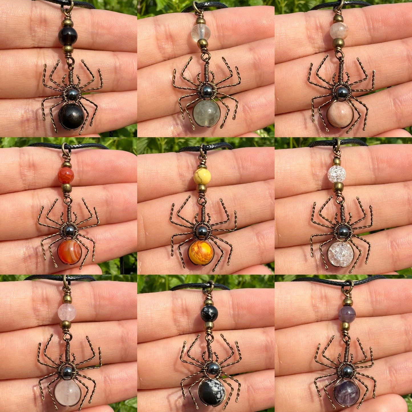 Crystal Spider Necklaces (Antique Brass)