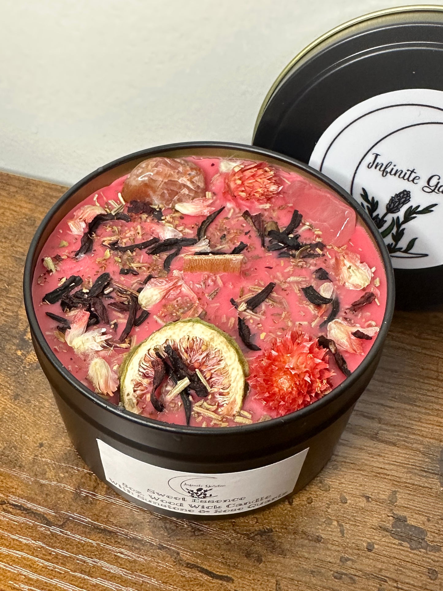 Sweet Essence 8oz. Wood Wicks Candle With Sunstone & Rose Quartz