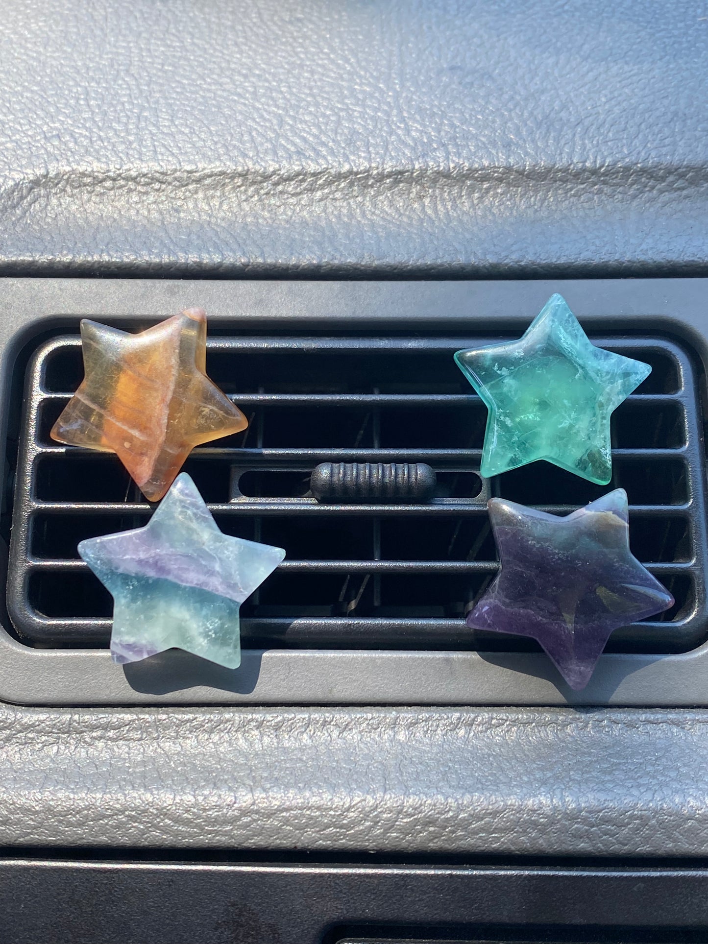 Rainbow Fluorite Star & Moon Car Vent Clips