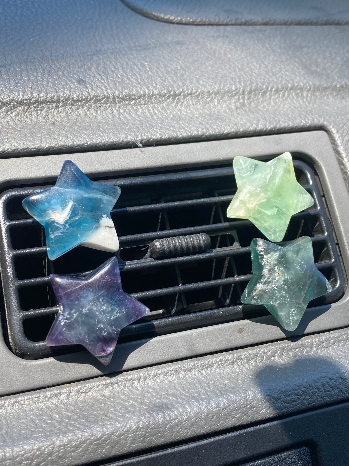 Rainbow Fluorite Star & Moon Car Vent Clips