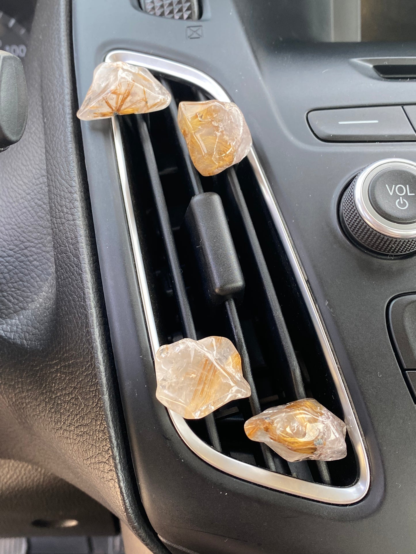 Golden Rutilated Quartz Car Vent Clips