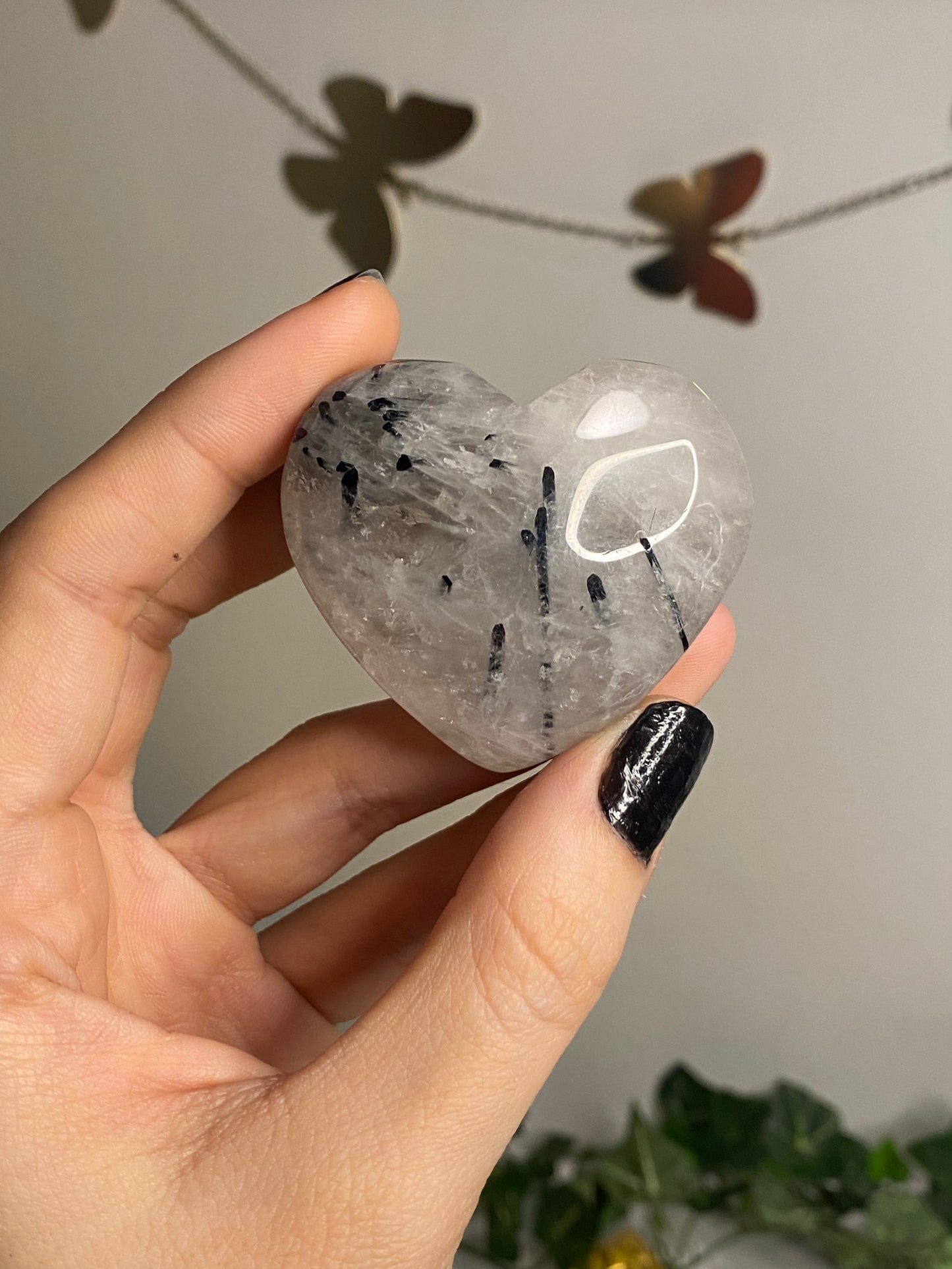 Black Tourmaline in Quartz Heart