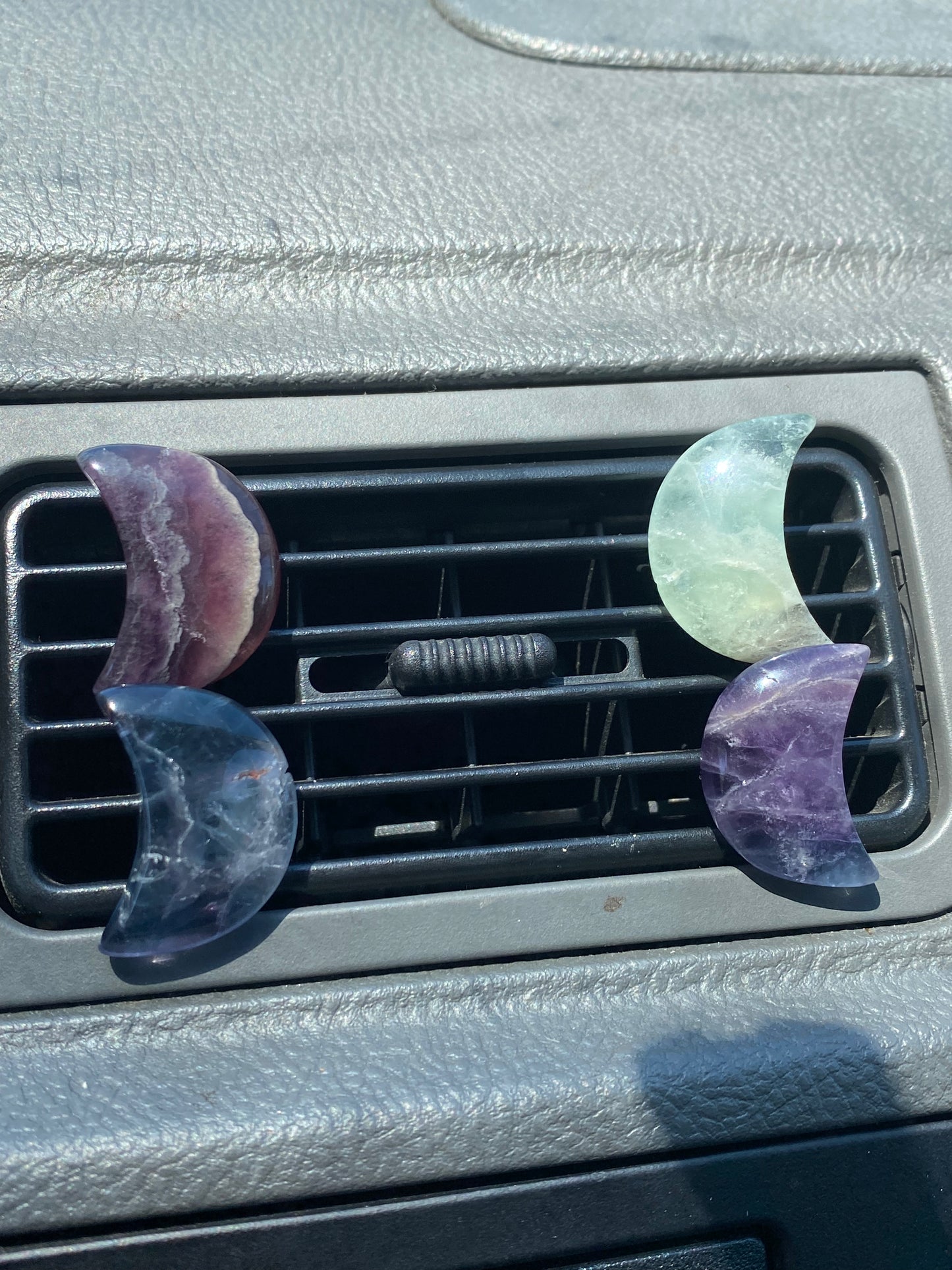 Rainbow Fluorite Star & Moon Car Vent Clips