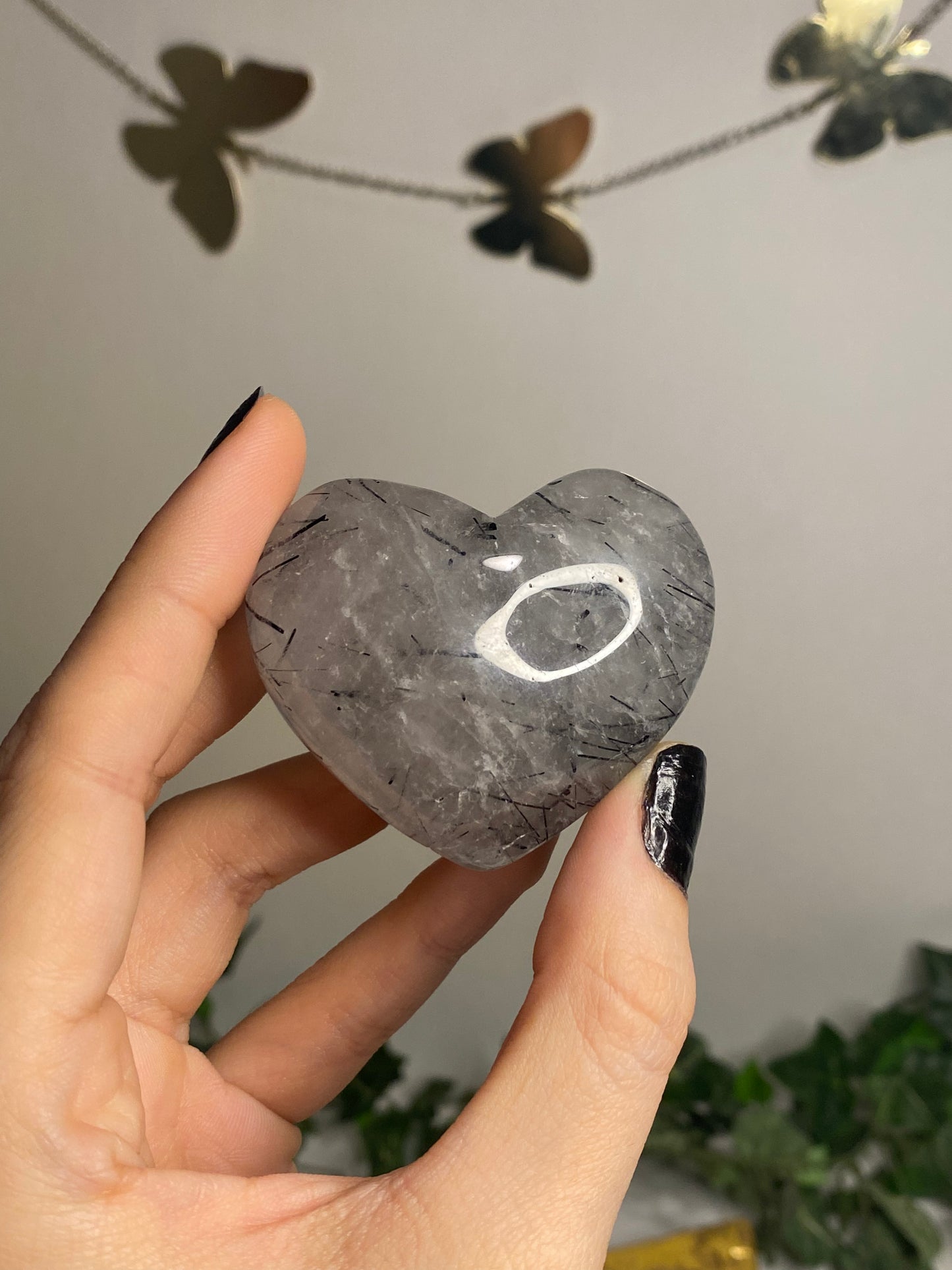 Black Tourmaline in Quartz Heart