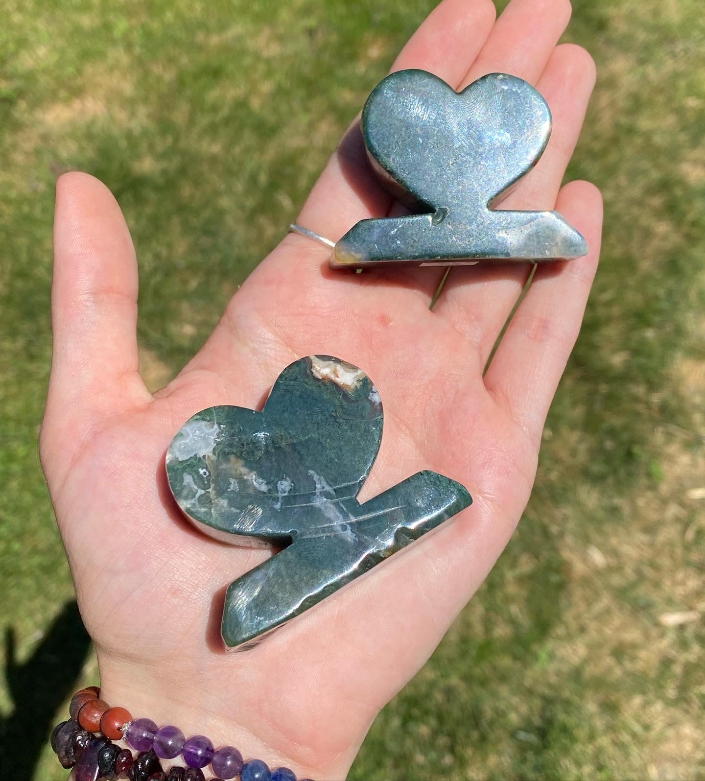 Moss Agate Heart Stands