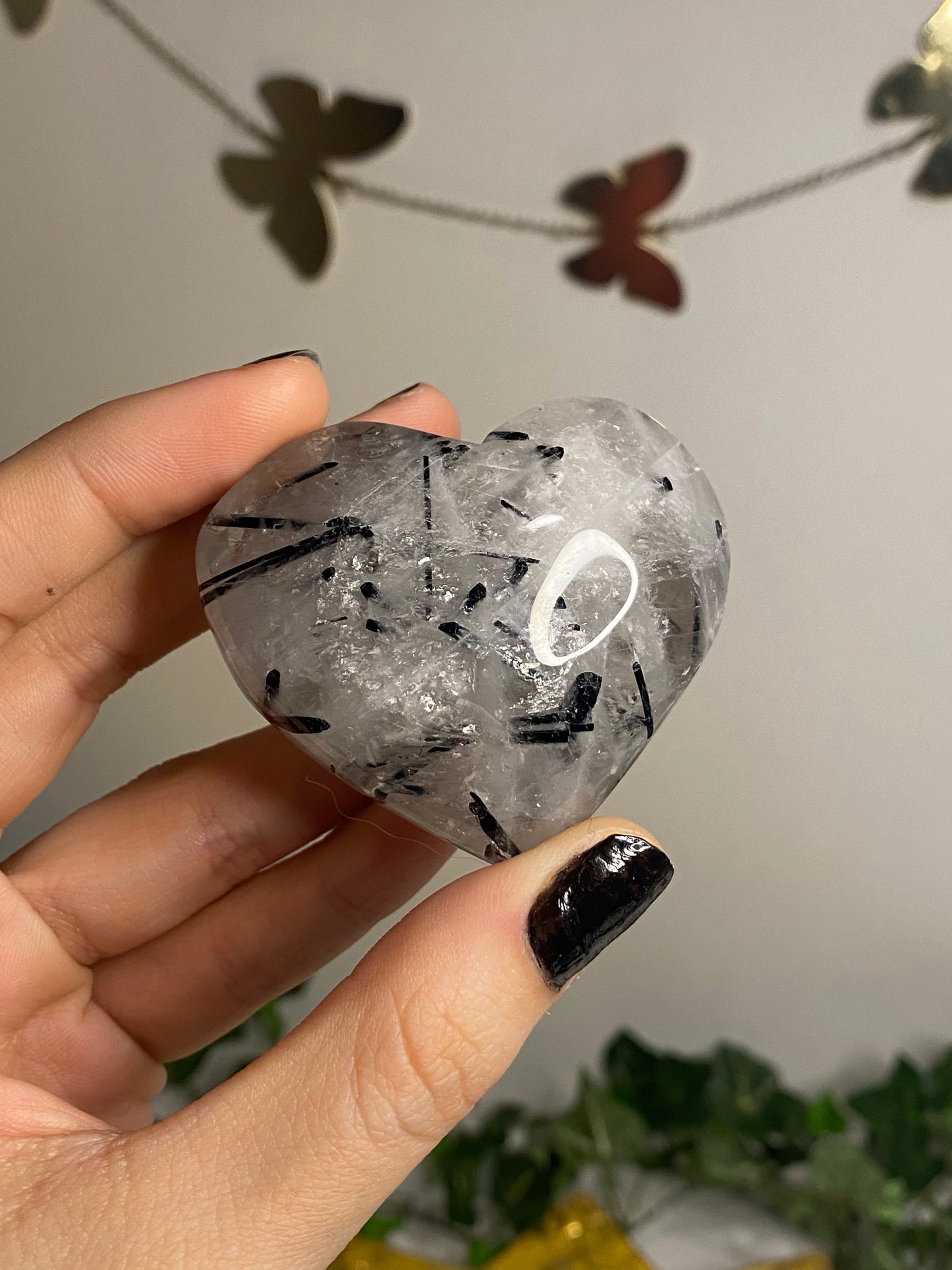 Black Tourmaline in Quartz Heart