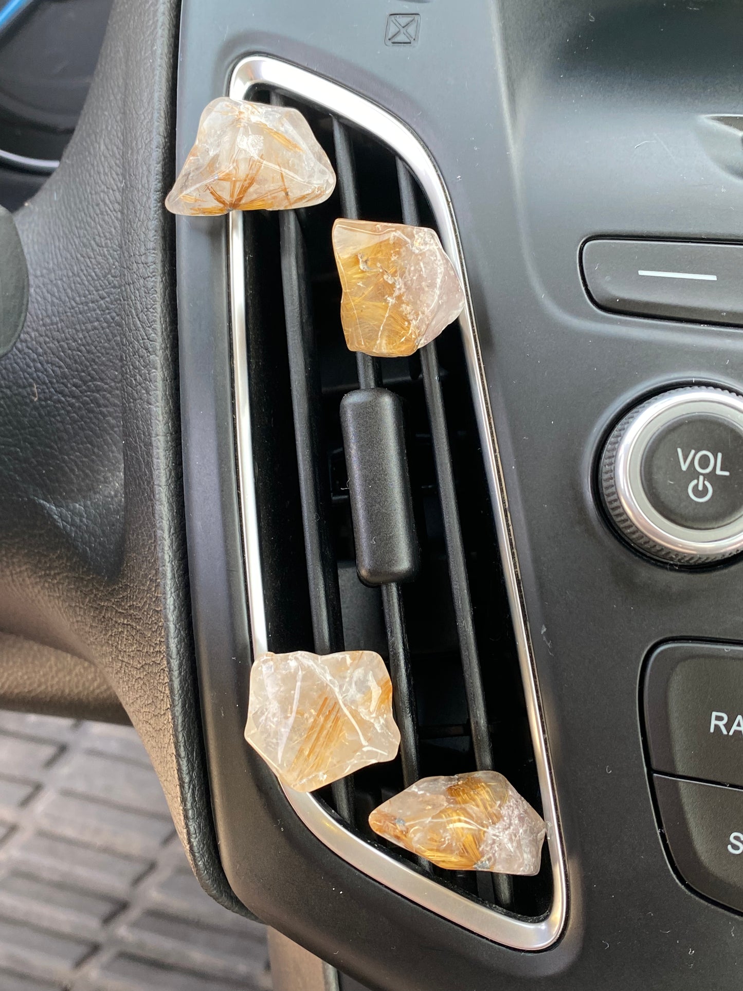 Golden Rutilated Quartz Car Vent Clips