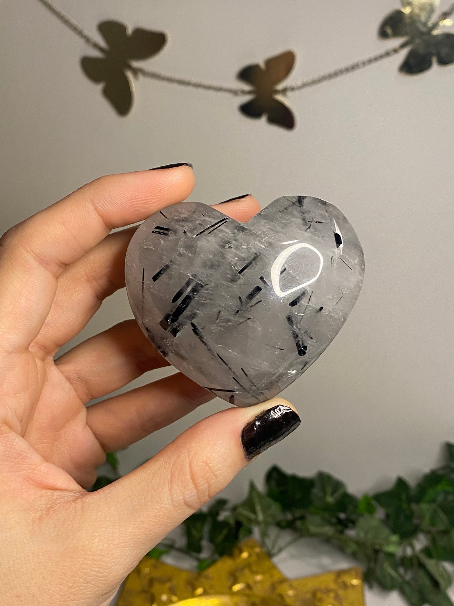Black Tourmaline in Quartz Heart
