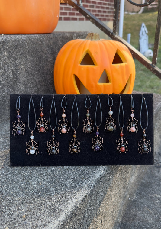Crystal Spider Necklaces (Oxidized Copper)