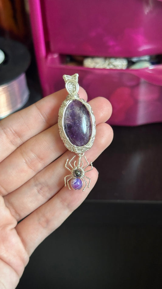 Amethyst x Purple Lace Agate Spider Necklace
