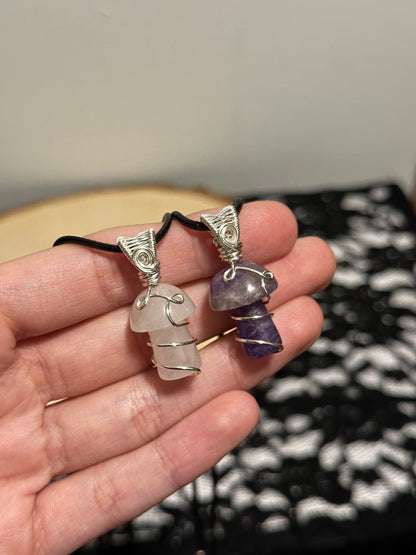 BFF #5 - Rose Quartz & Amethyst Mushroom Necklaces