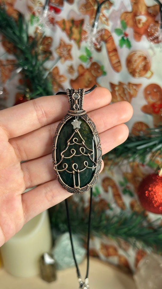 Ocean Jasper x Clear Quartz x Labradorite Christmas Tree Necklace with Rose Quartz Star