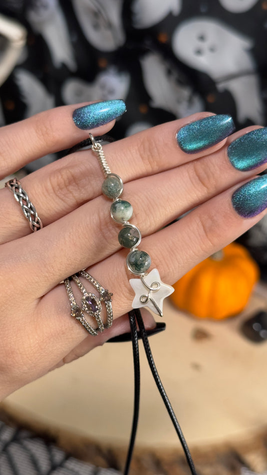 Moss Agate x Mother of Pearl Star Wand Necklace